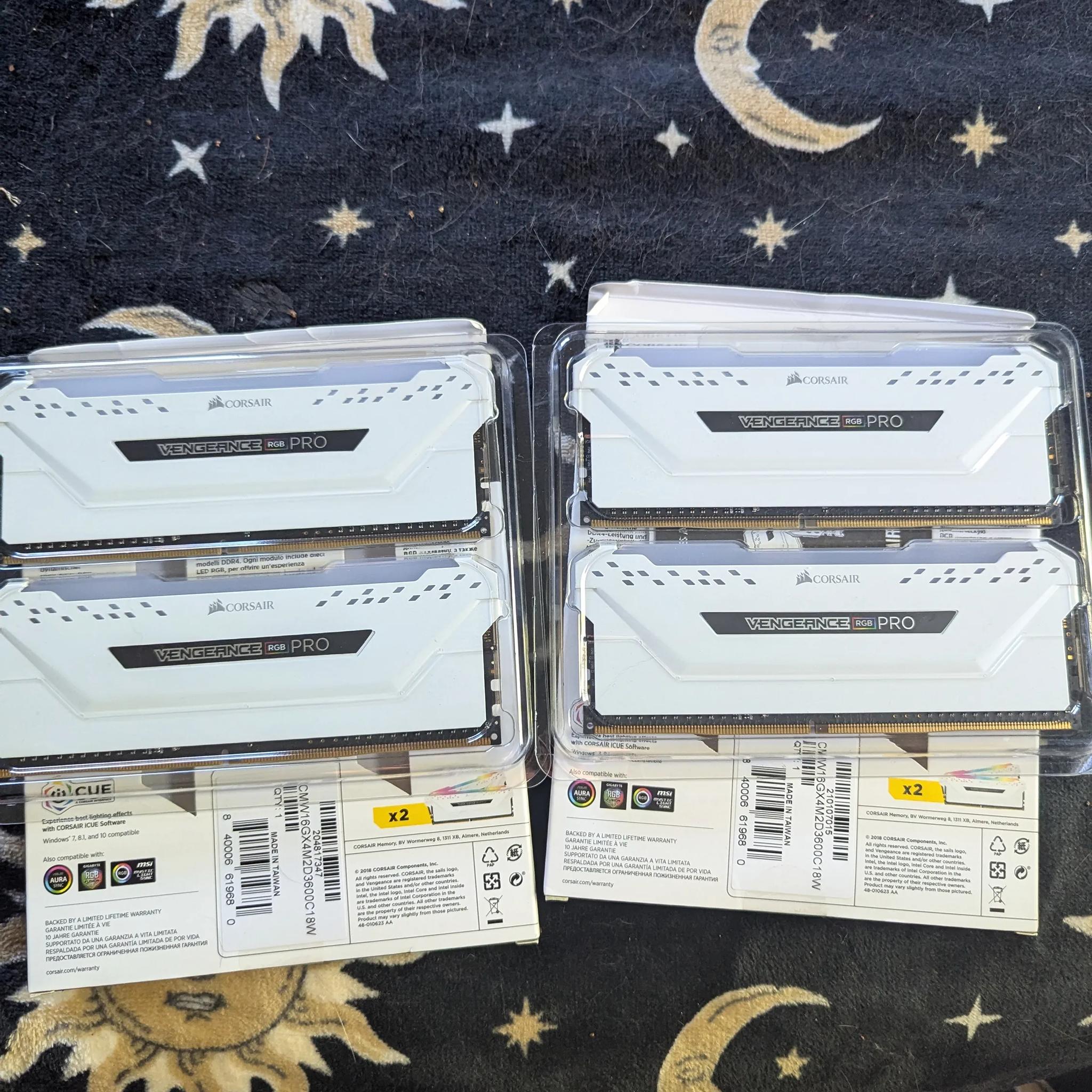 2 packs of 2X8gb (32 GB TOTAL) Corasair Vengence RGB Pro 3600MHZ