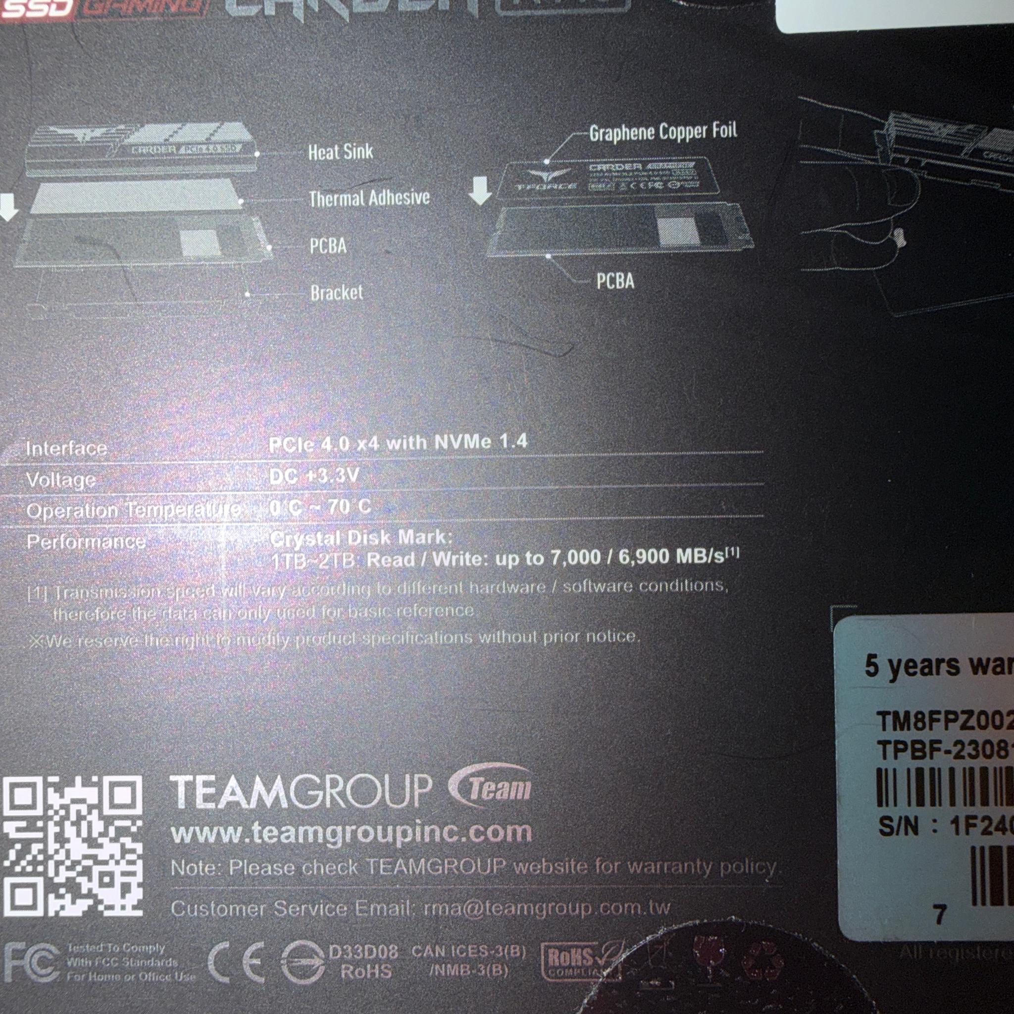 2TB GEN 4 7,000MB/S T-Force Cardea A440 NVME 2280 SSD With Heatsink Brand New In Box