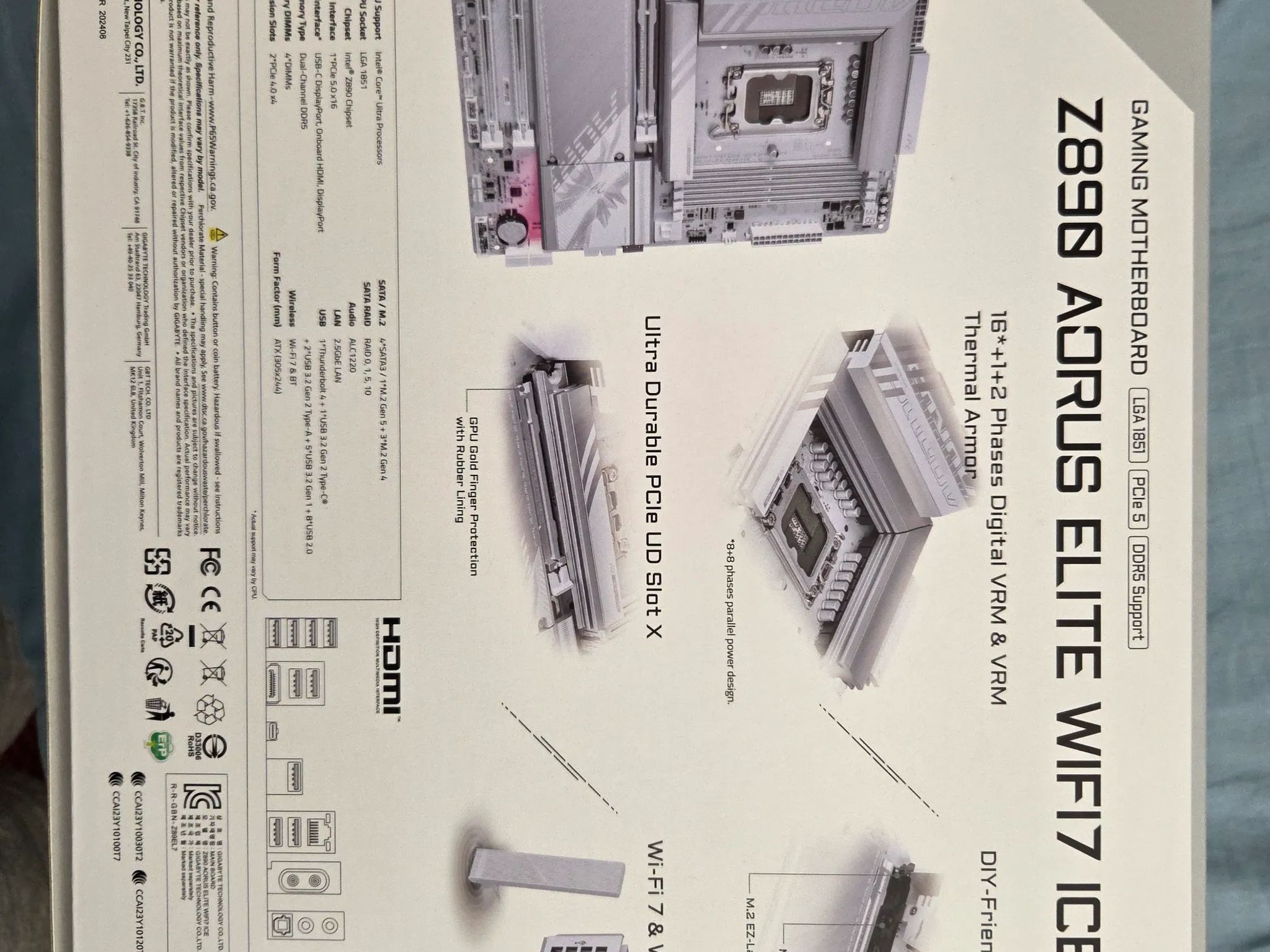 GIGABYTE Z890 AORUS ELITE WIFI7 ICE WHITE MOTHERBOARD