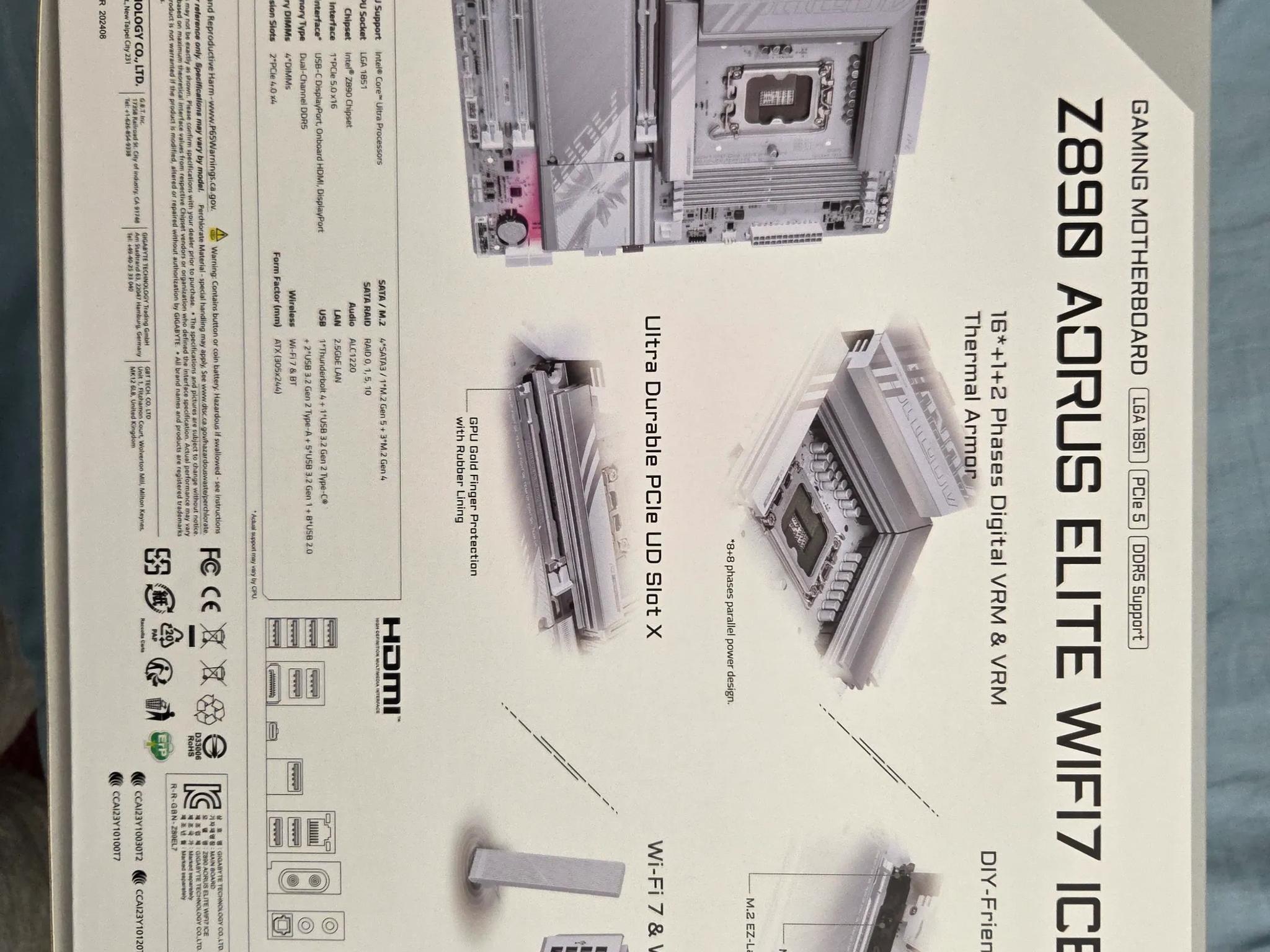 GIGABYTE Z890 AORUS ELITE WIFI7 ICE WHITE MOTHERBOARD