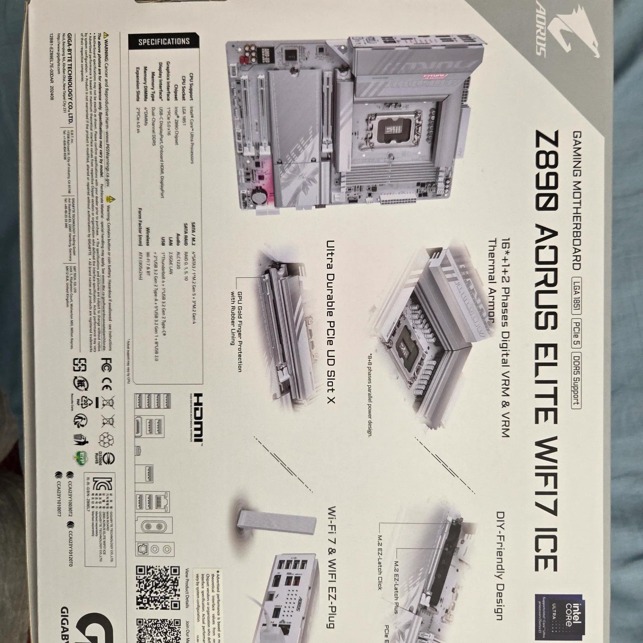 GIGABYTE Z890 AORUS ELITE WIFI7 ICE WHITE MOTHERBOARD