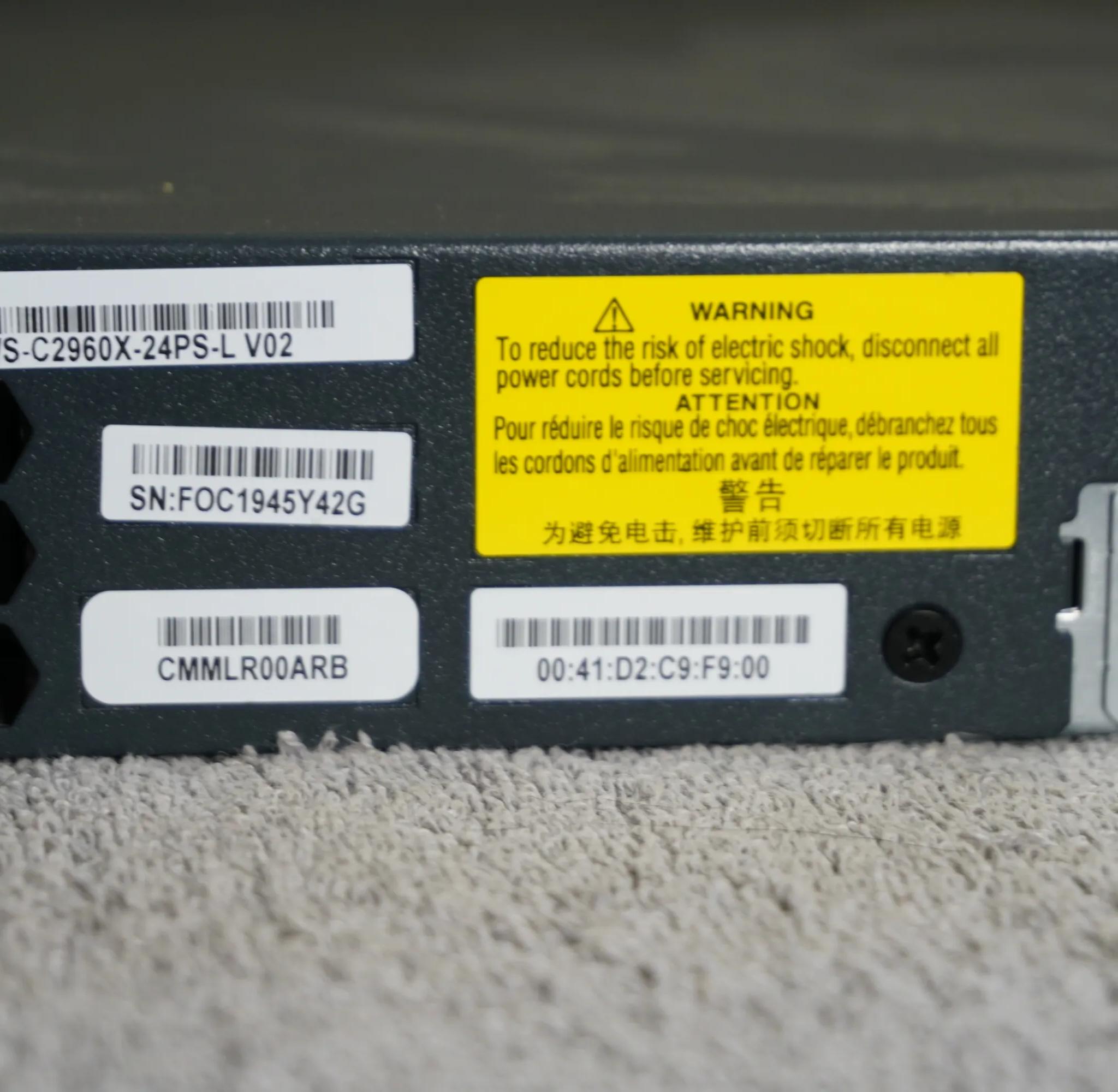 Cisco Catalyst 2960X (WS-C2960X-24PS-L) 24-Port Rack-Mountable Switch Managed