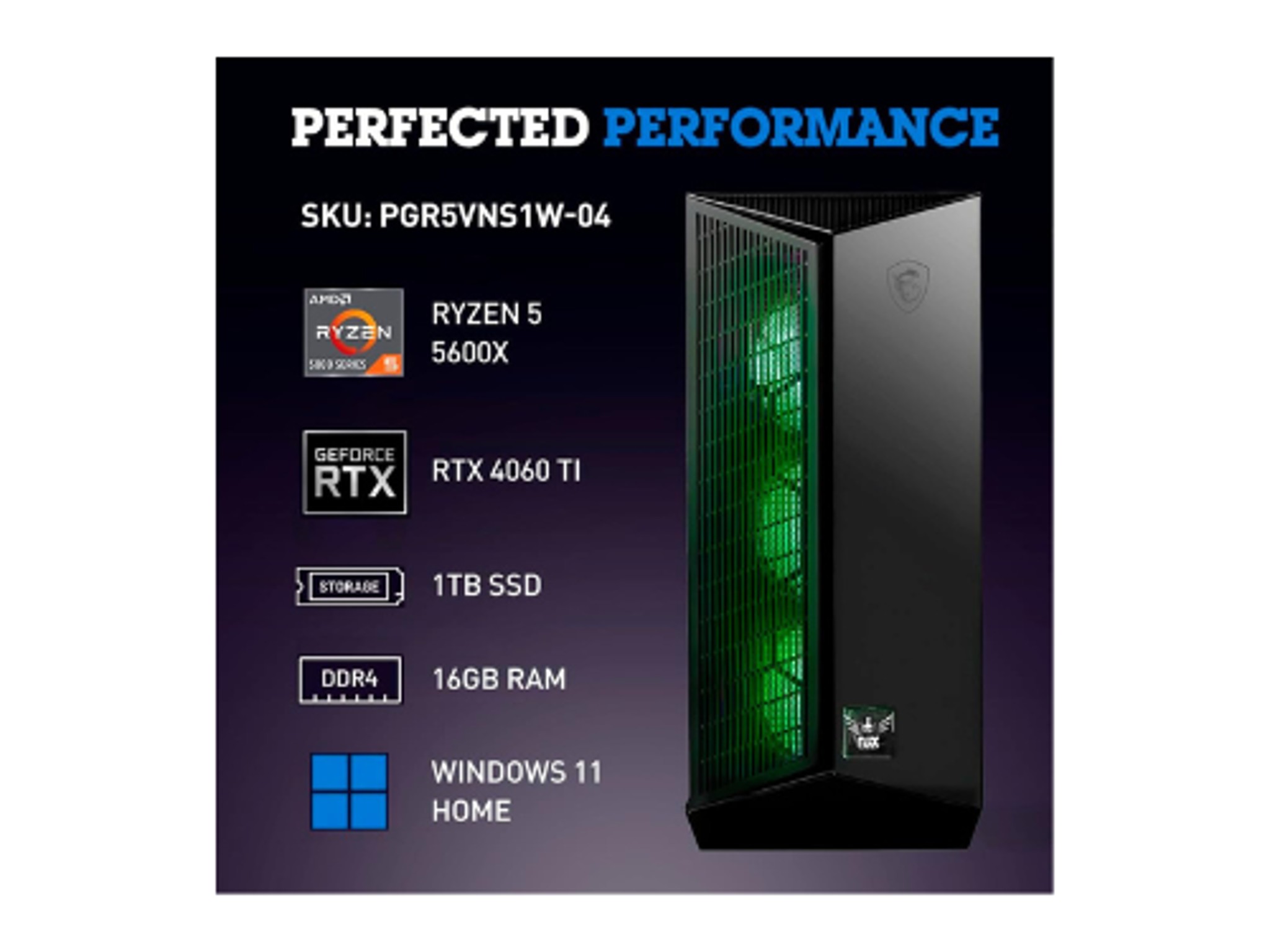 NSX Falcon Ryzen 5 5600X, RTX 4060 Ti, 16GB DDR4 3600 RGB, 1TB SSD NVME, Win 11, WiFi, BT, VR Ready