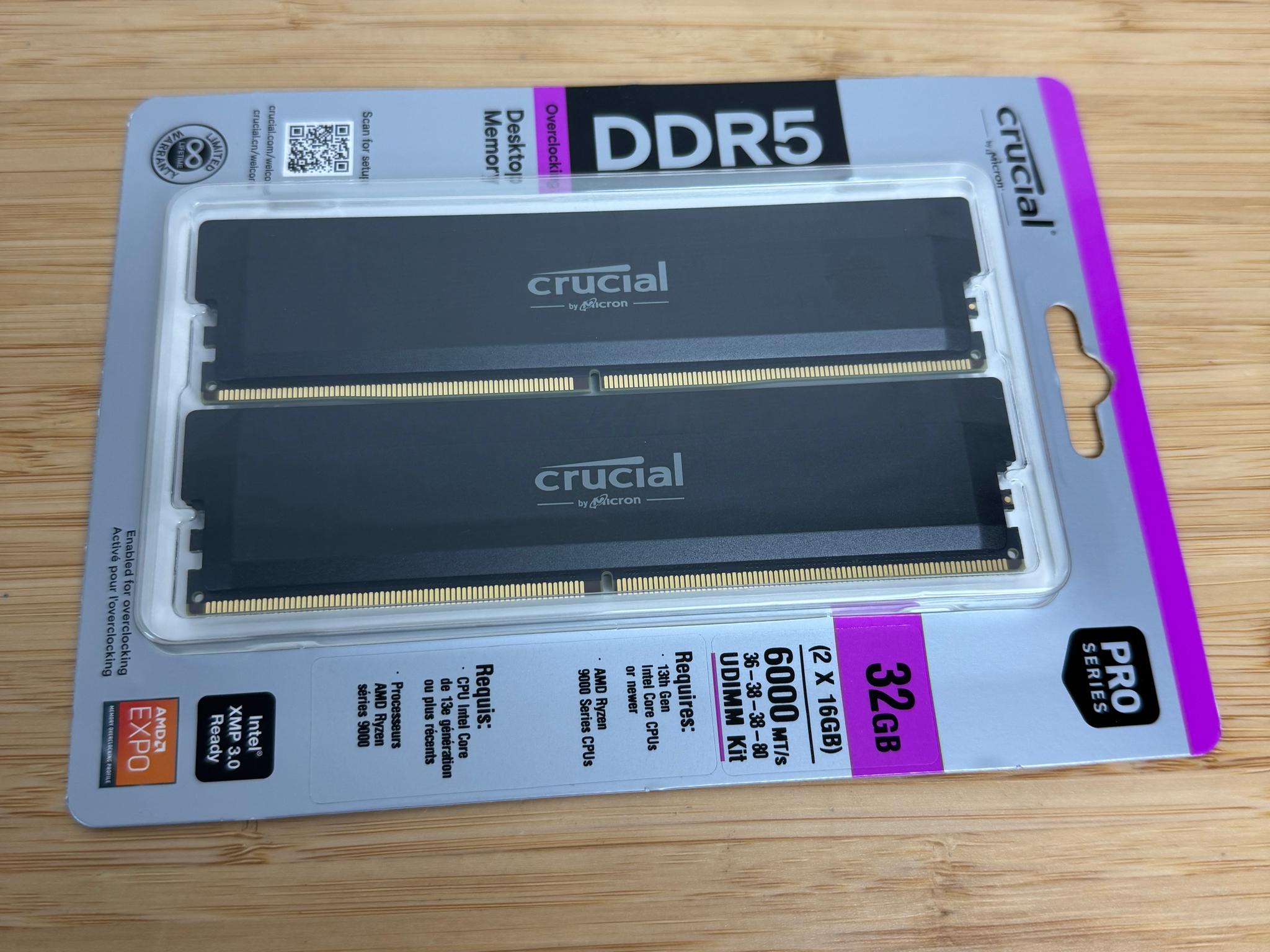 Crucial DDR5 Pro 32GB (2x16GB) 6000MHz UDIMM Desktop Memory Kit Overclocking RAM
