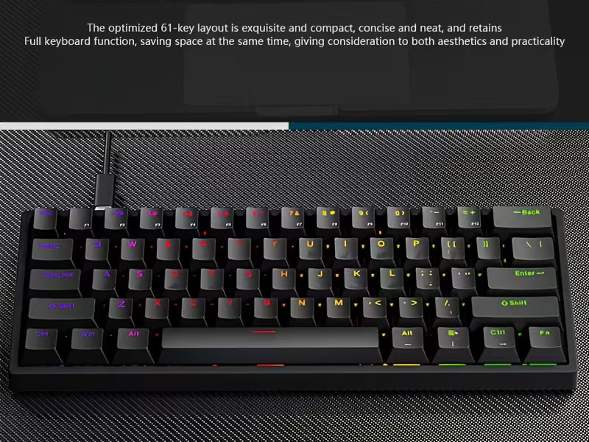 NEW Kavlorn KL61 60% Mechanical Gaming Keyboard 61 Key RGB Backlit White Black USB