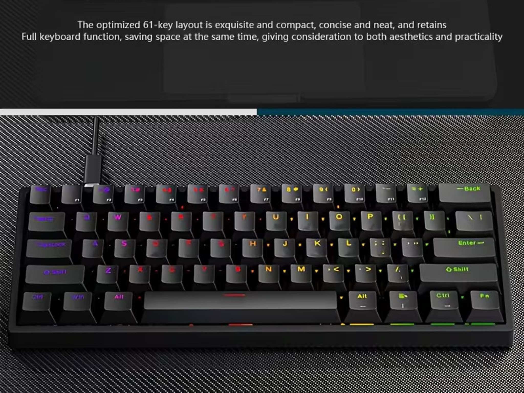 NEW Kavlorn KL61 60% Mechanical Gaming Keyboard 61 Key RGB Backlit White Black USB
