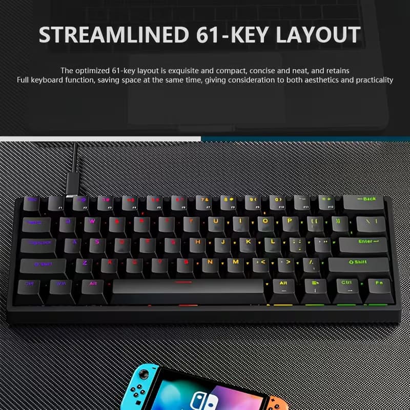 NEW Kavlorn KL61 60% Mechanical Gaming Keyboard 61 Key RGB Backlit White Black USB