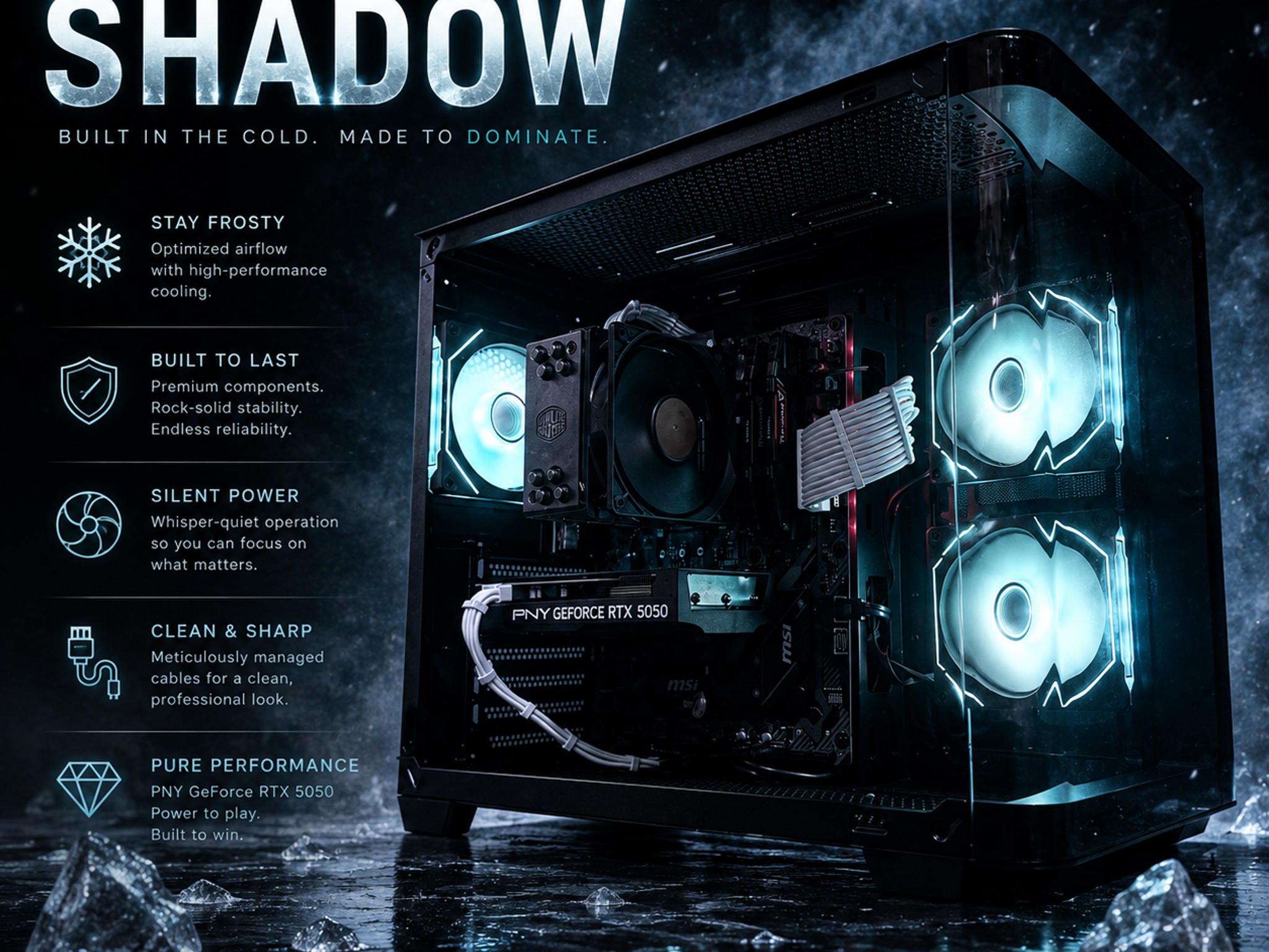 ❄️"Polar Shadow"⚫️| 1080p Gaming | RTX 5050 | Ryzen 7 3700X | 16GB Ram | 1TB SSD | Free ShIpping
