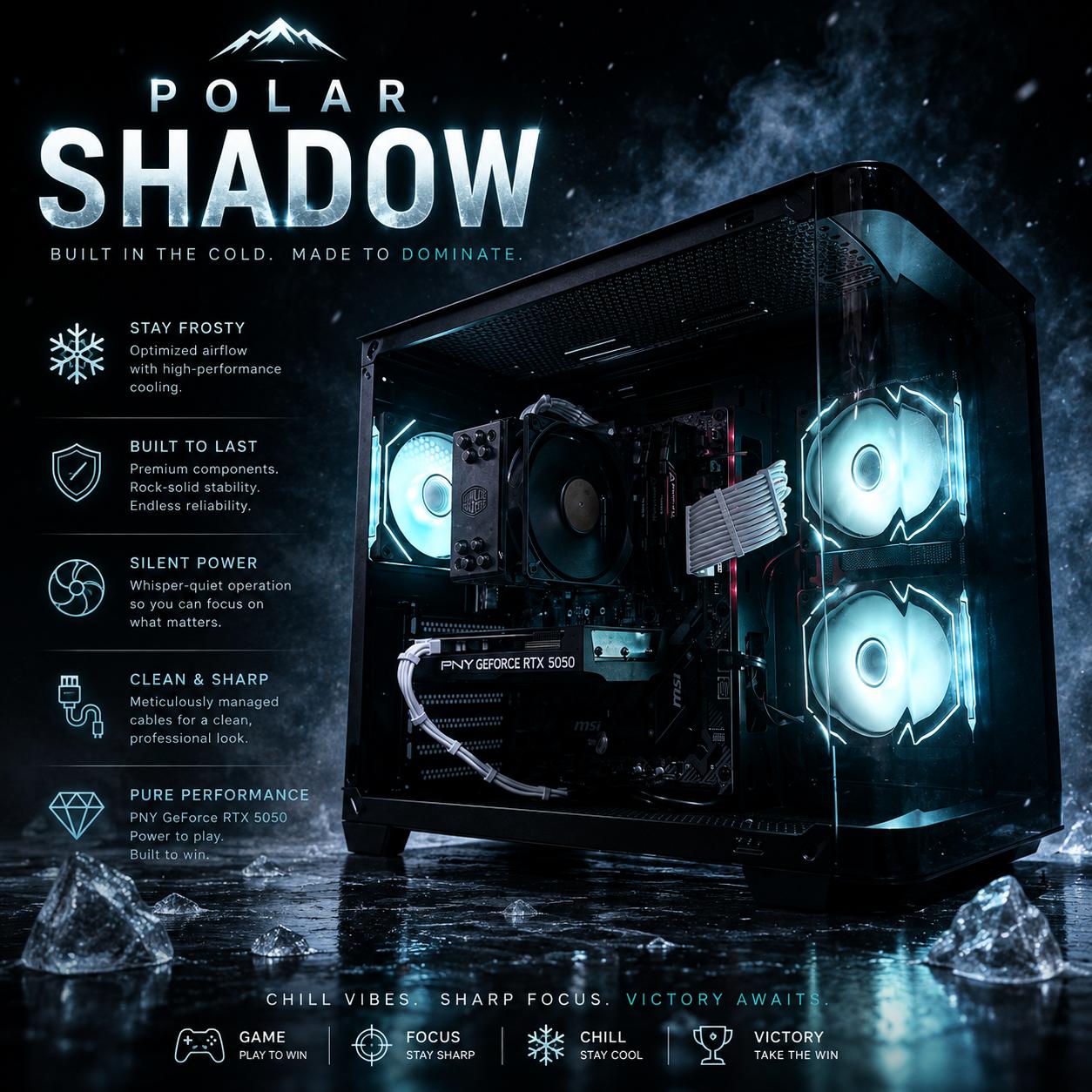 ❄️"Polar Shadow"⚫️| 1080p Gaming | RTX 5050 | Ryzen 7 3700X | 16GB Ram | 1TB SSD | Free ShIpping