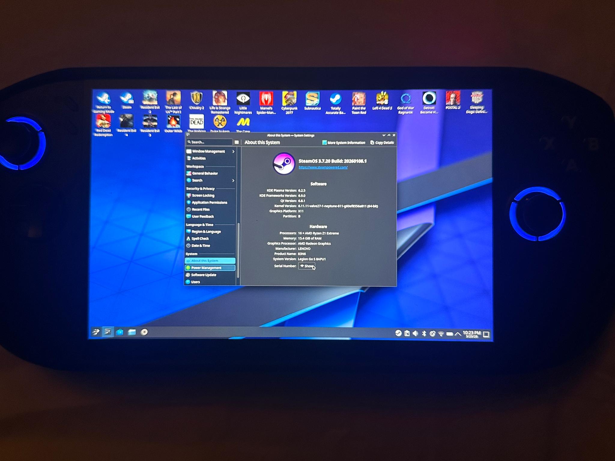 Legion Go S (Steam OS) Ryzen Z1E, 32gb DDR5, 1tb SSD