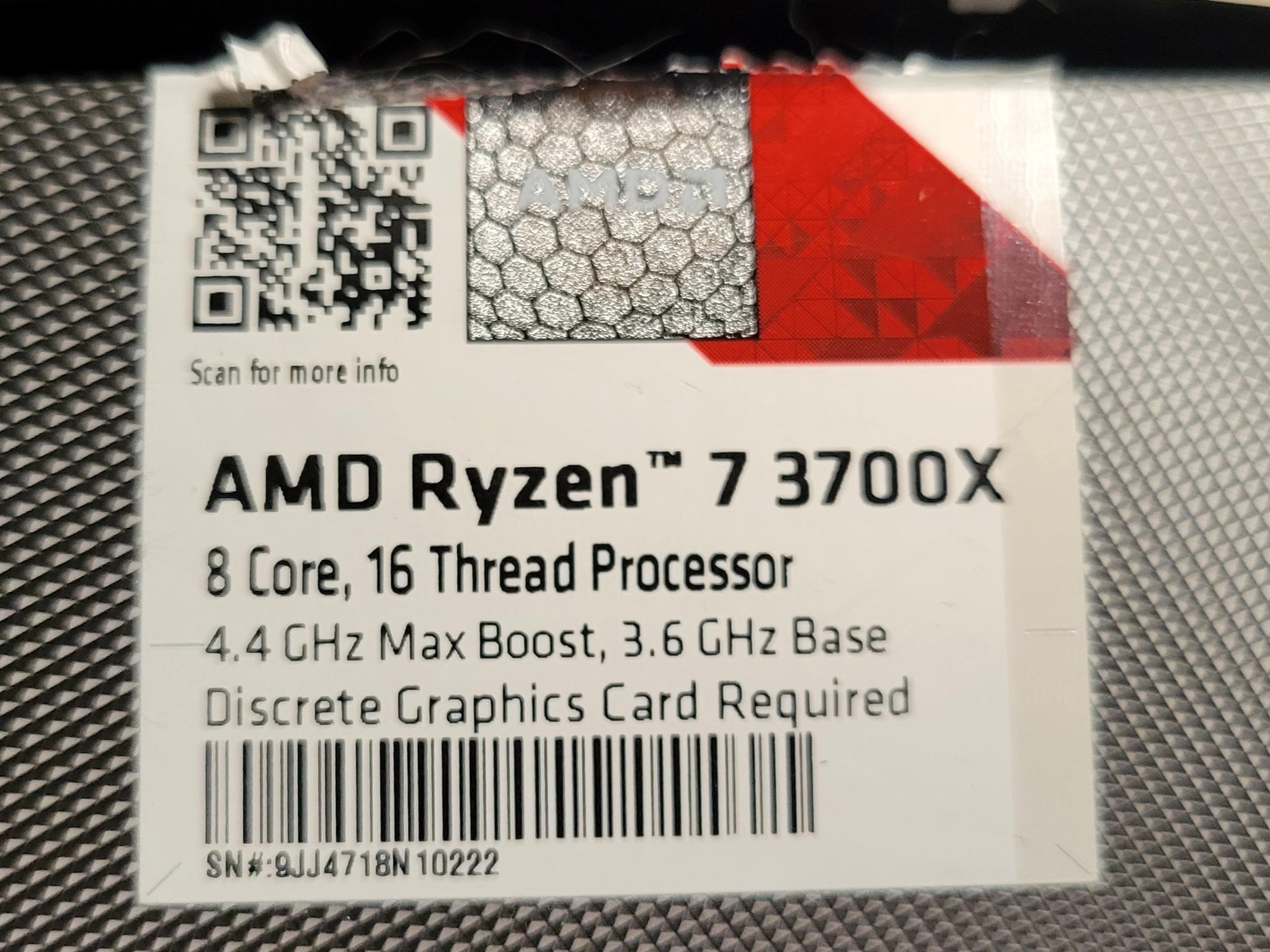 AMD Ryzen 3700X CPU includes Wraith cooler great condition/low use