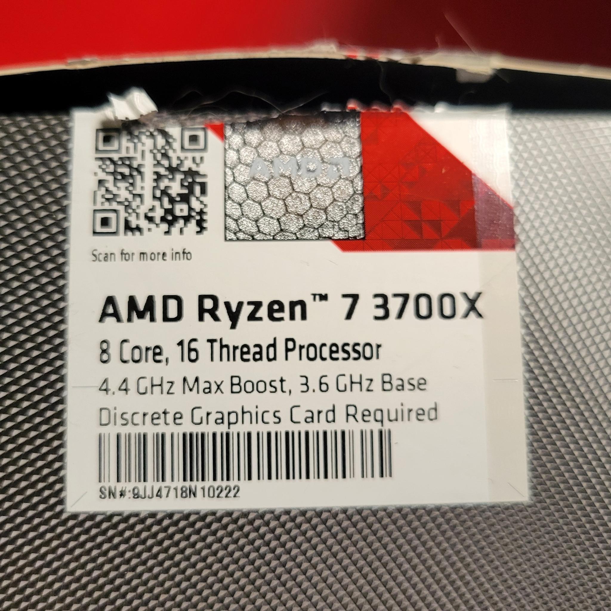 AMD Ryzen 3700X CPU includes Wraith cooler great condition/low use
