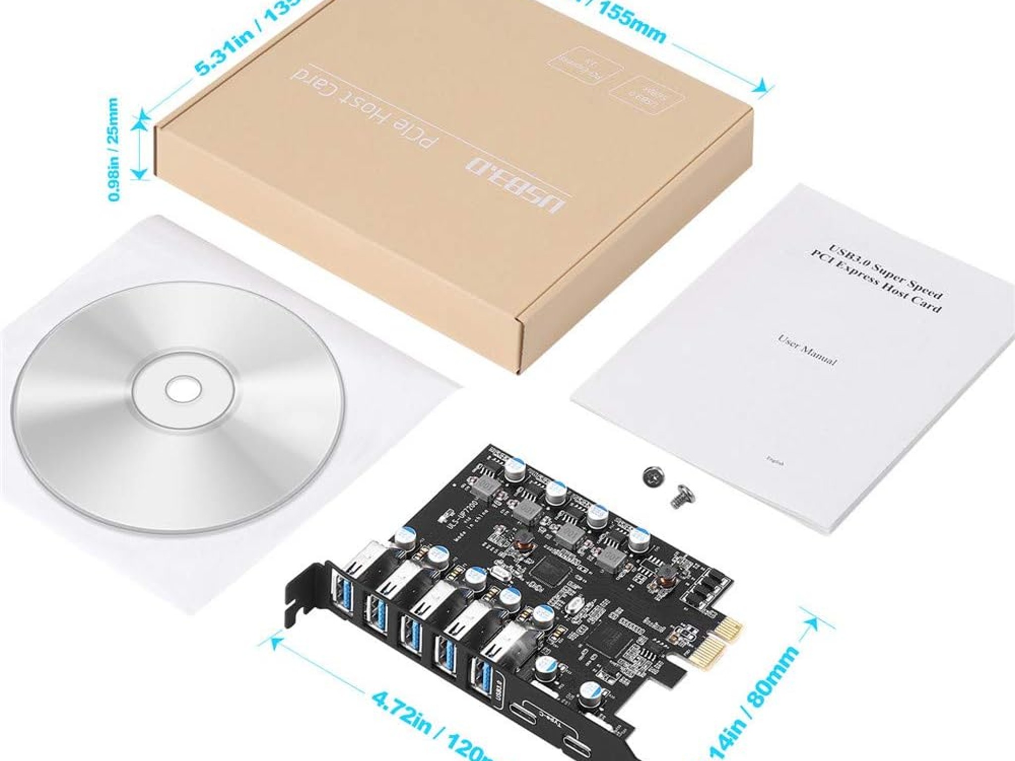 PCIE USB 3.0 Expansion Card 7 Ports 5X Type-A and 2 USB C PCIe Card Super Speed PCI Express USB3 Hub