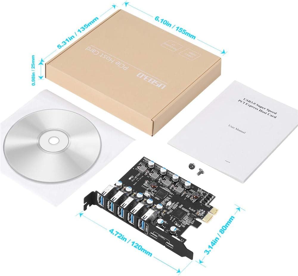 PCIE USB 3.0 Expansion Card 7 Ports 5X Type-A and 2 USB C PCIe Card Super Speed PCI Express USB3 Hub