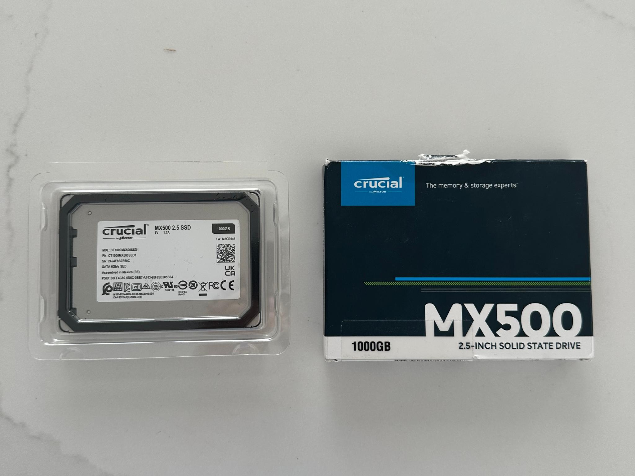 Crucial MX500 1TB SATA 2.5" SSD - Tested 100% Health (Lot of 2)