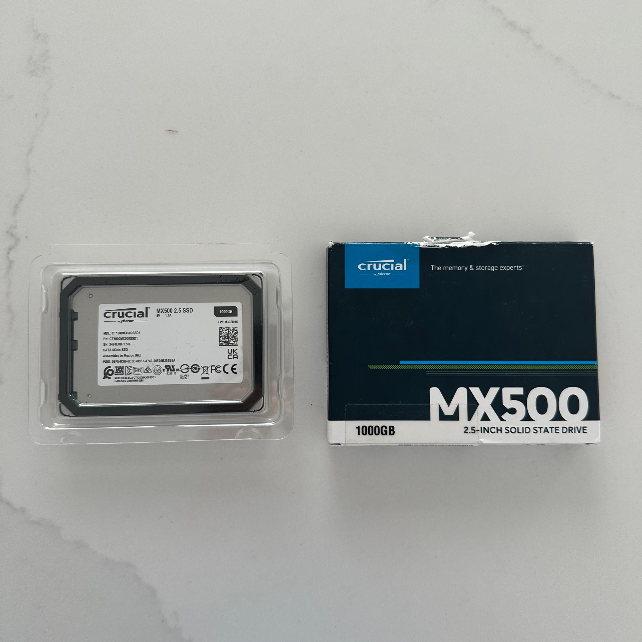 Crucial MX500 1TB SATA 2.5" SSD - Tested 100% Health (Lot of 2)