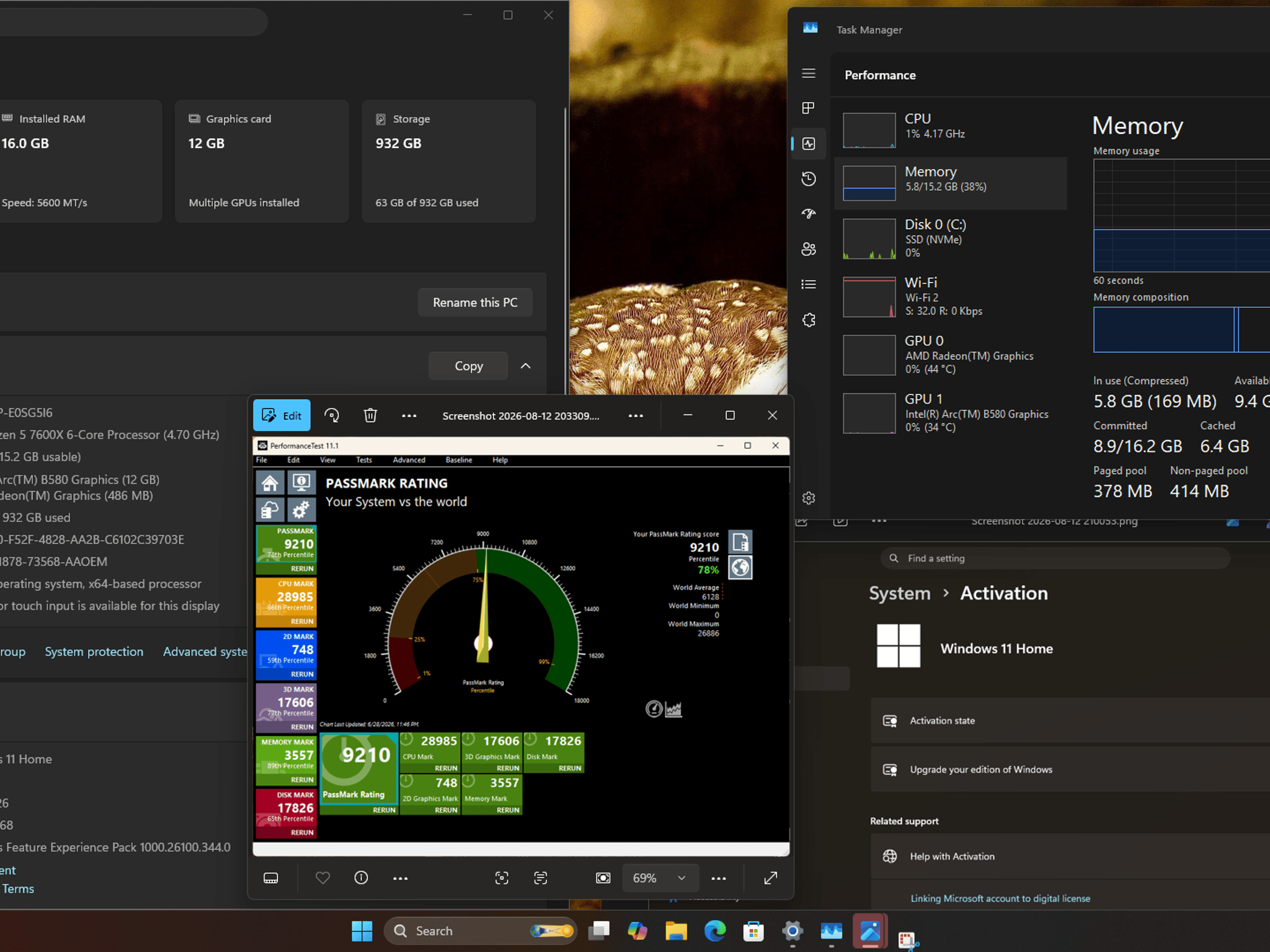 Custom B580, AM5 Ryzen 5 7600X, 2x8GB 5600mhz, 1TB NVMe