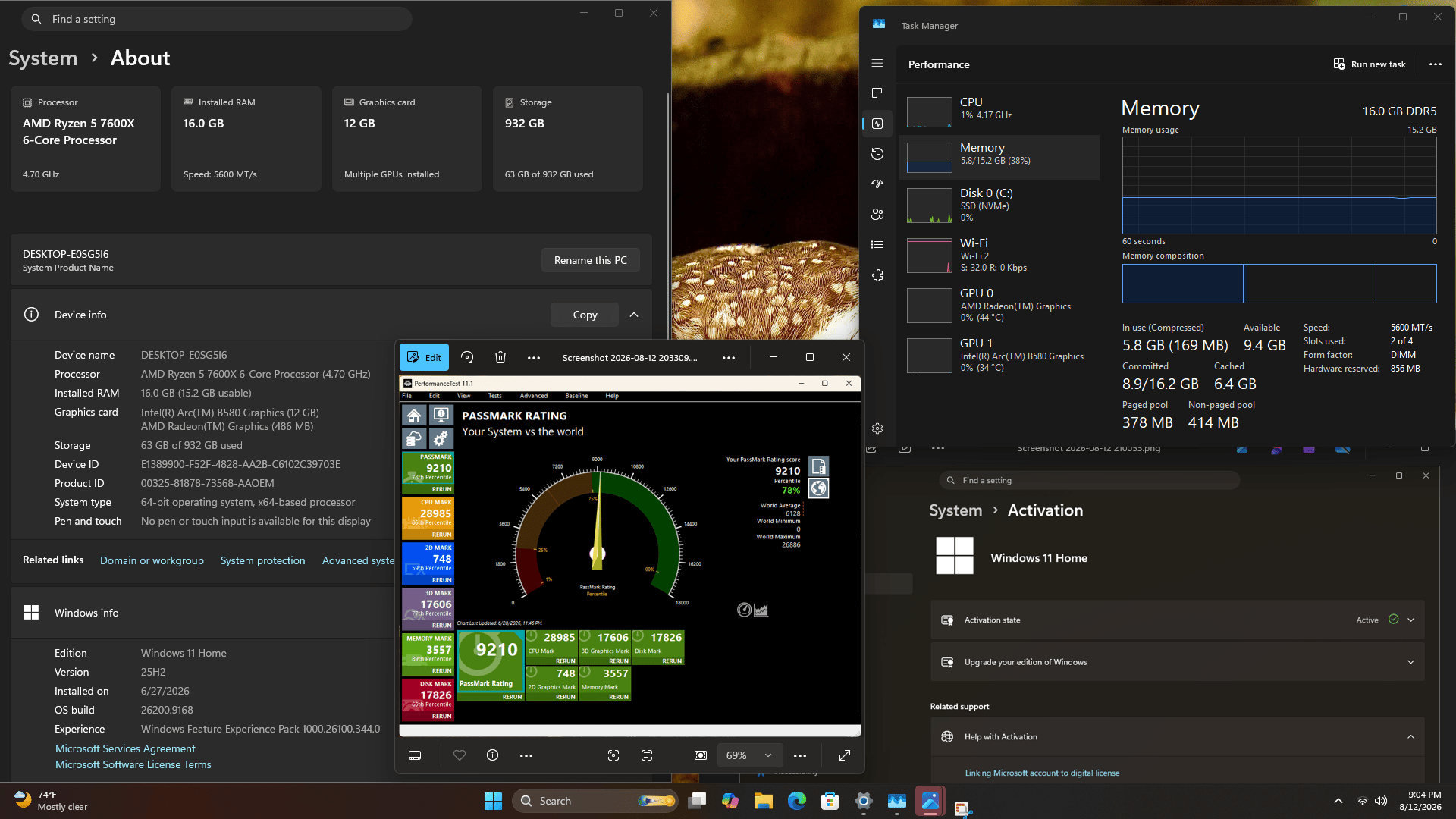Custom B580, AM5 Ryzen 5 7600X, 2x8GB 5600mhz, 1TB NVMe
