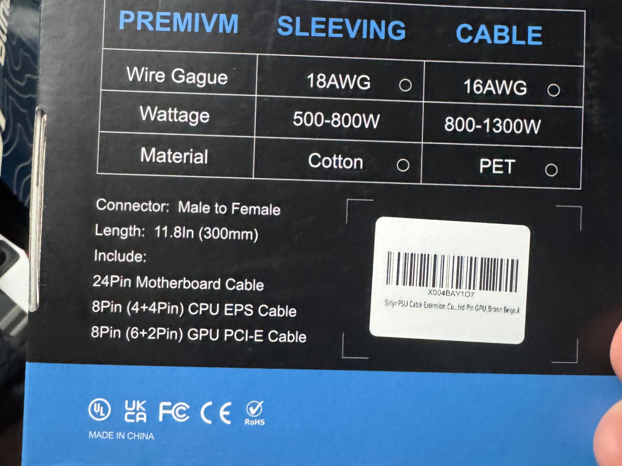 Brown and white psu cable extensions