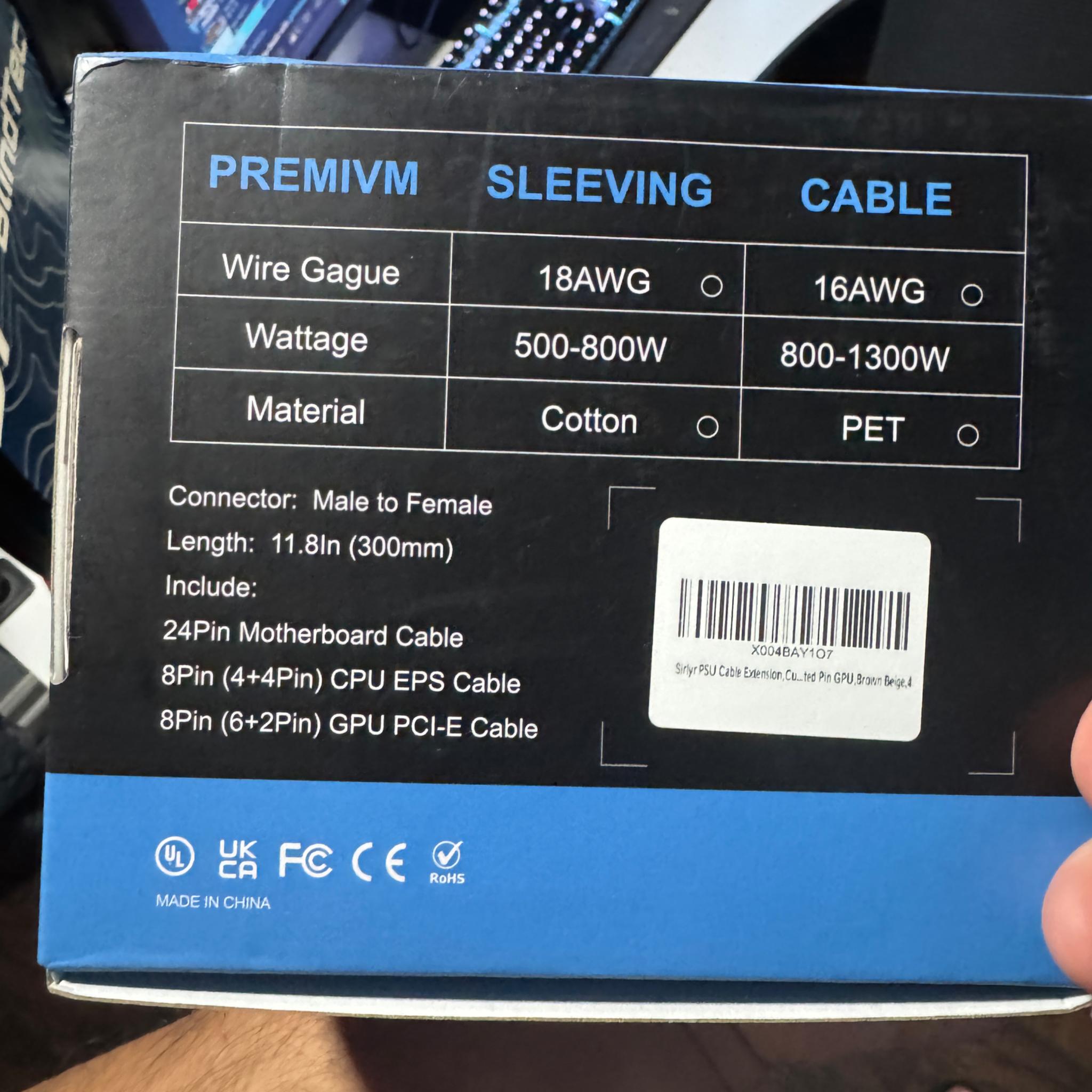 Brown and white psu cable extensions