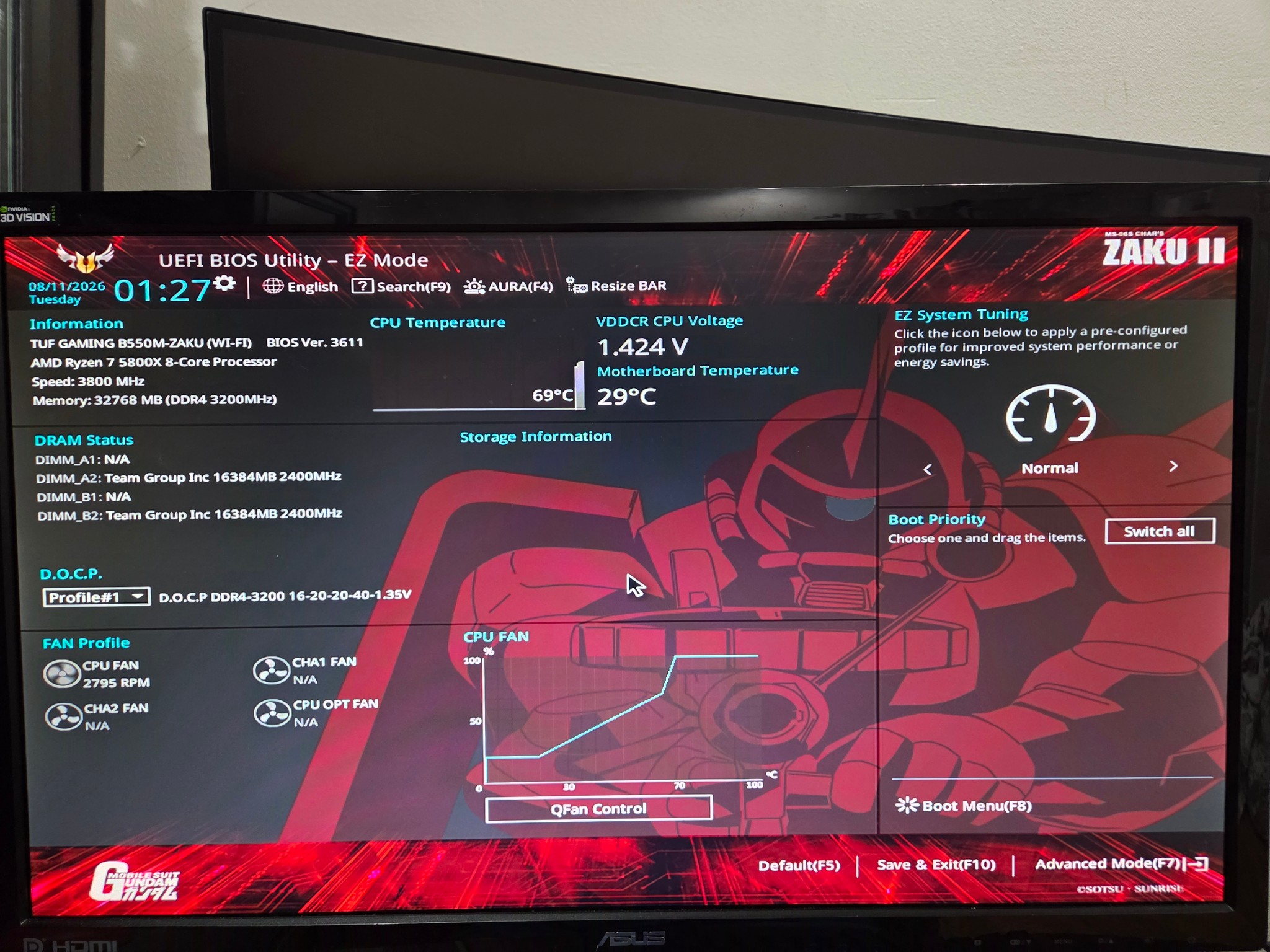 AMD 5800X CPU, Asus B550M Zaku II Motherboard, 32GB (2x16GB) of 3200MHz Ram Bundle