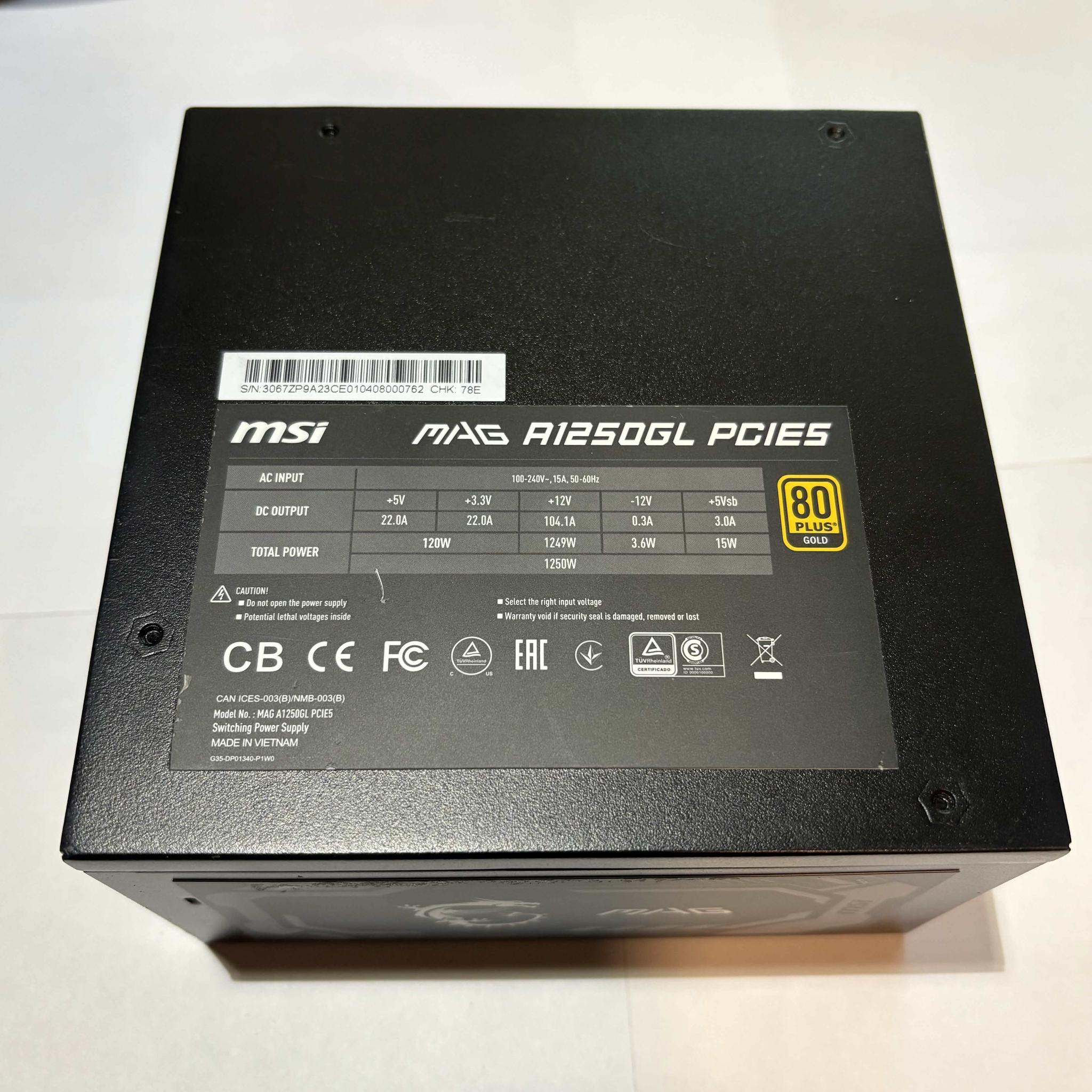 MSI MAG A1250GL 1250W 80+ Gold PCIe 5.0 PSU w/ 12VHPWR
