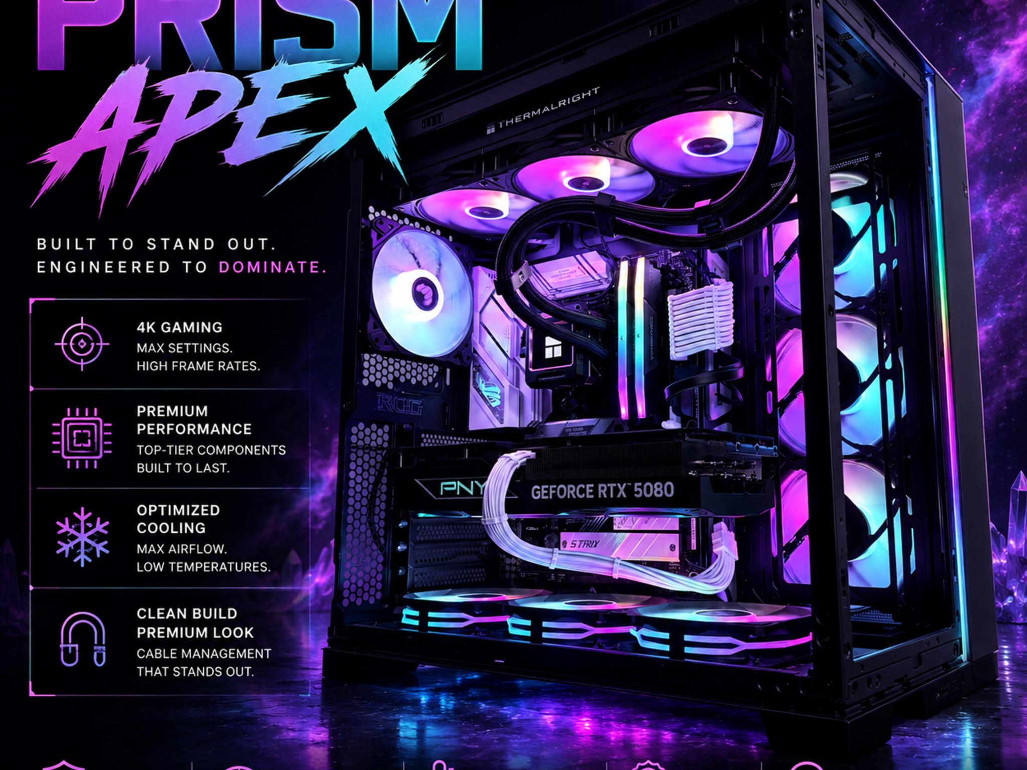 🌈"Prism Apex"🌈| 4k Gaming | RTX 5080 16GB | Ryzen 7 7800X3d | 32B DDR5 Ram | 2TB Storage