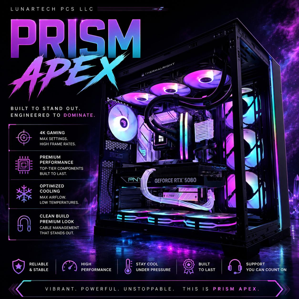 🌈"Prism Apex"🌈| 4k Gaming | RTX 5080 16GB | Ryzen 7 7800X3d | 32B DDR5 Ram | 2TB Storage