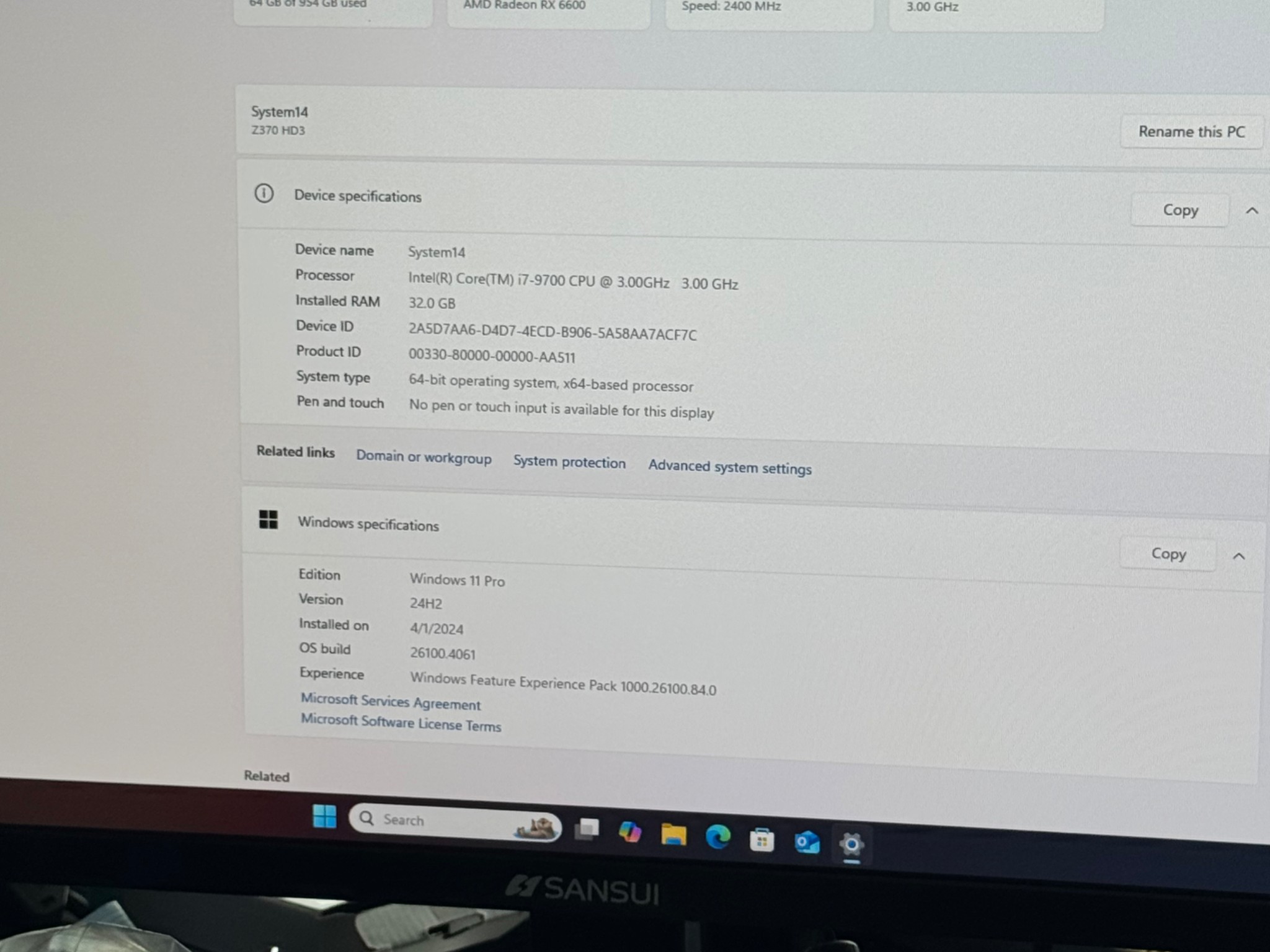 i7 9700 32 GB RX 6600 Gaming System