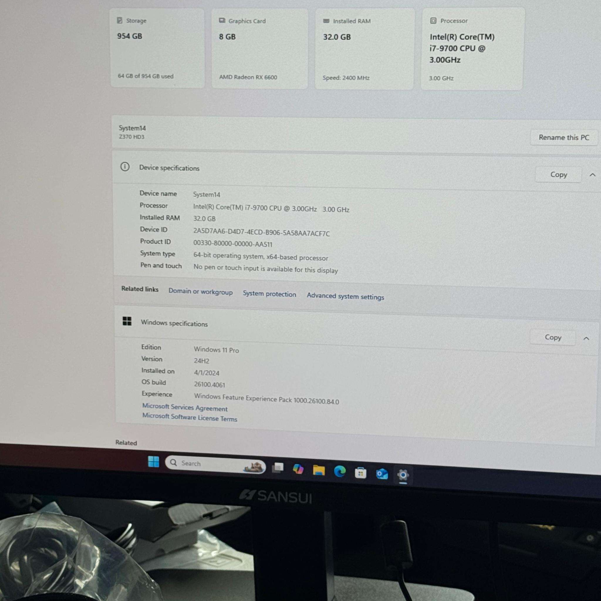 i7 9700 32 GB RX 6600 Gaming System