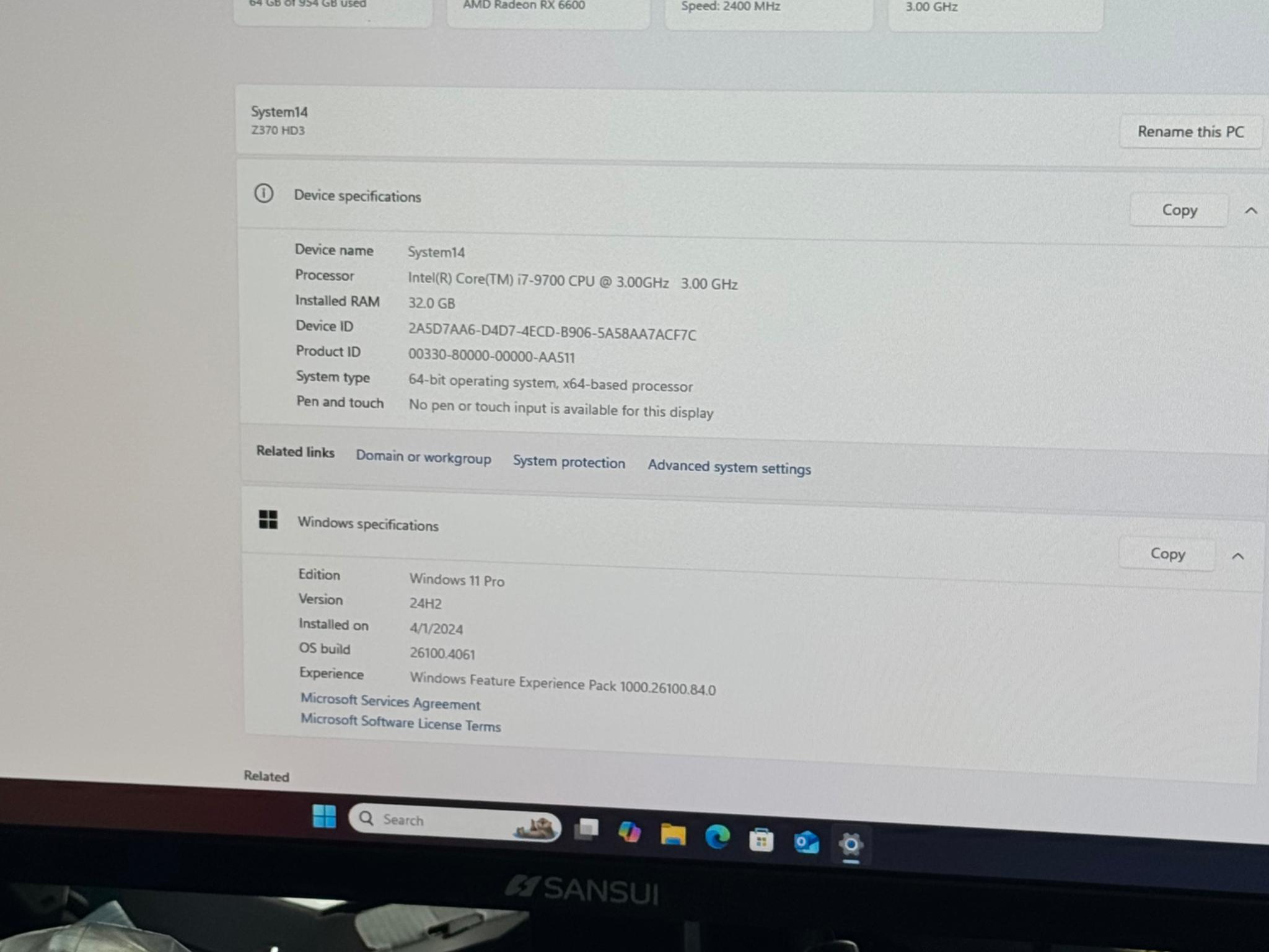 i7 9700 32 GB RX 6600 Gaming System