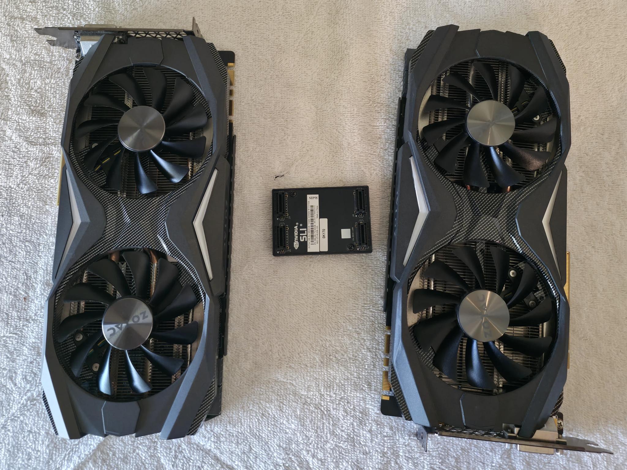 Two (2) ZOTAC GeForce GTX 1080 AMP! graphics cards with SLI bridge