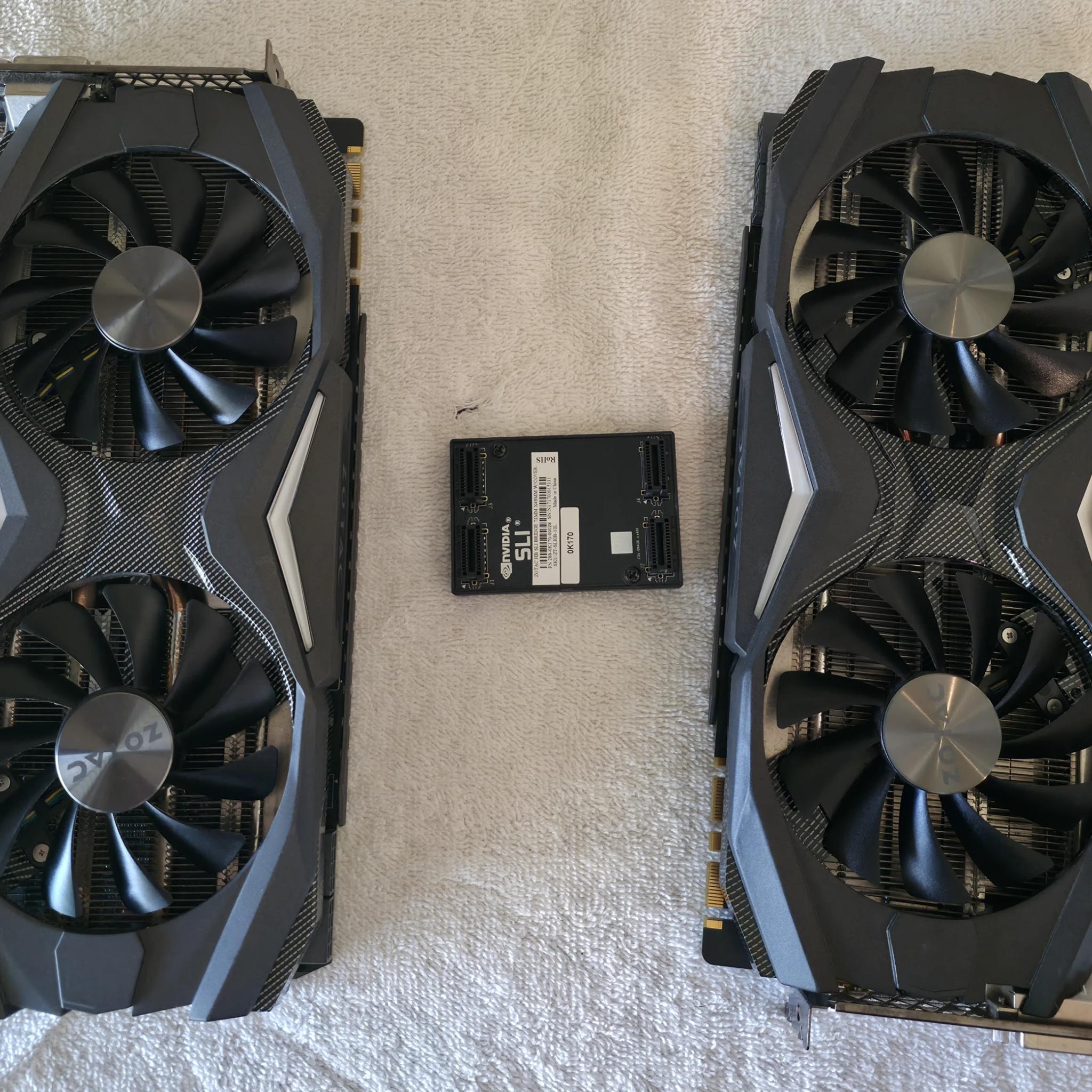 Two (2) ZOTAC GeForce GTX 1080 AMP! graphics cards with SLI bridge