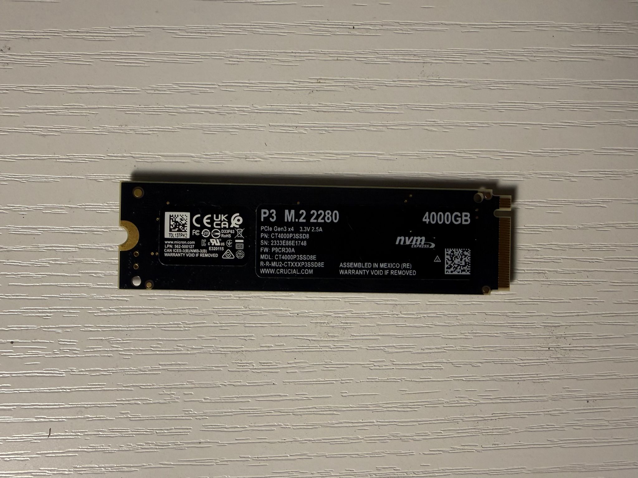 Crucial P3 PCIe 3.0 4TB NVME SSD