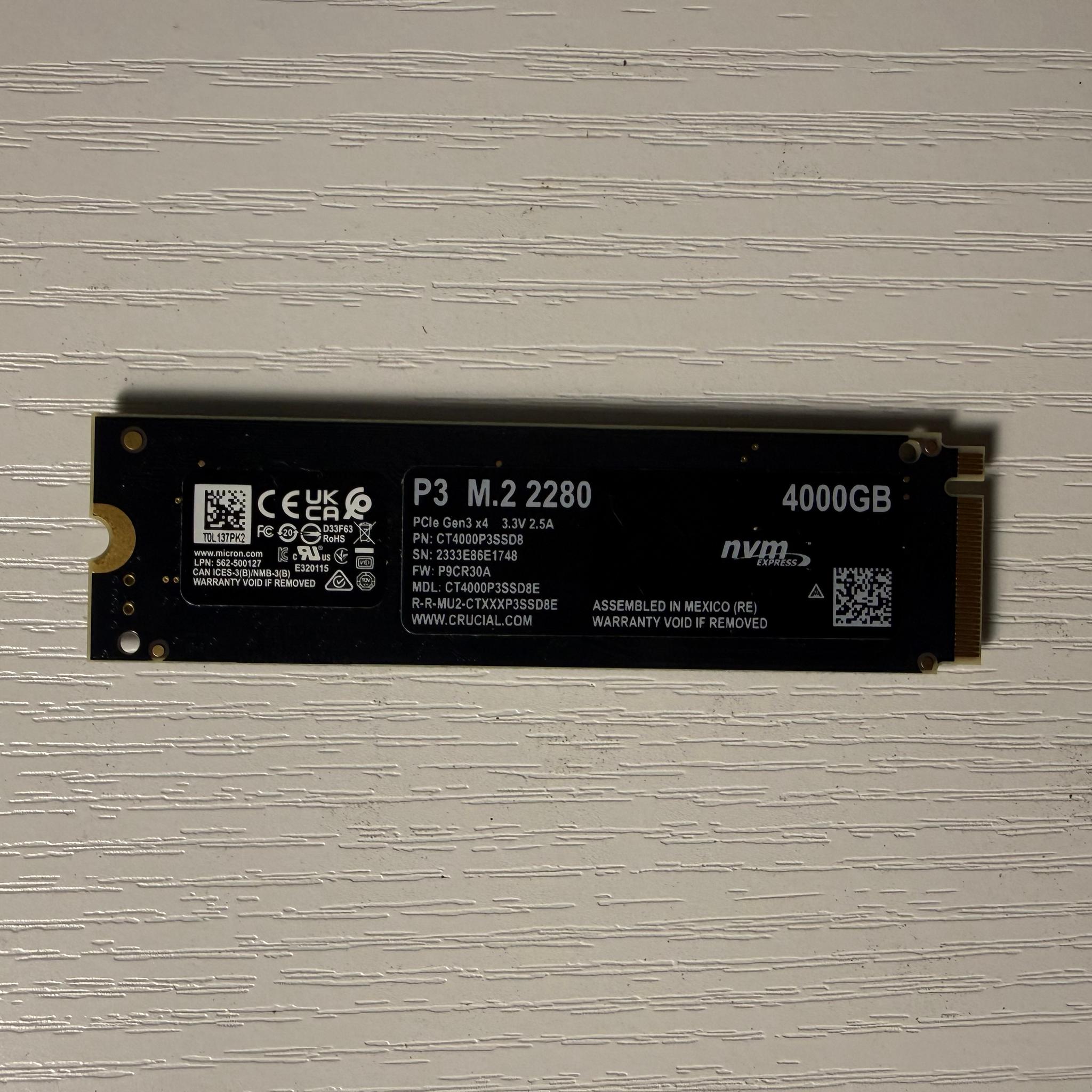Crucial P3 PCIe 3.0 4TB NVME SSD