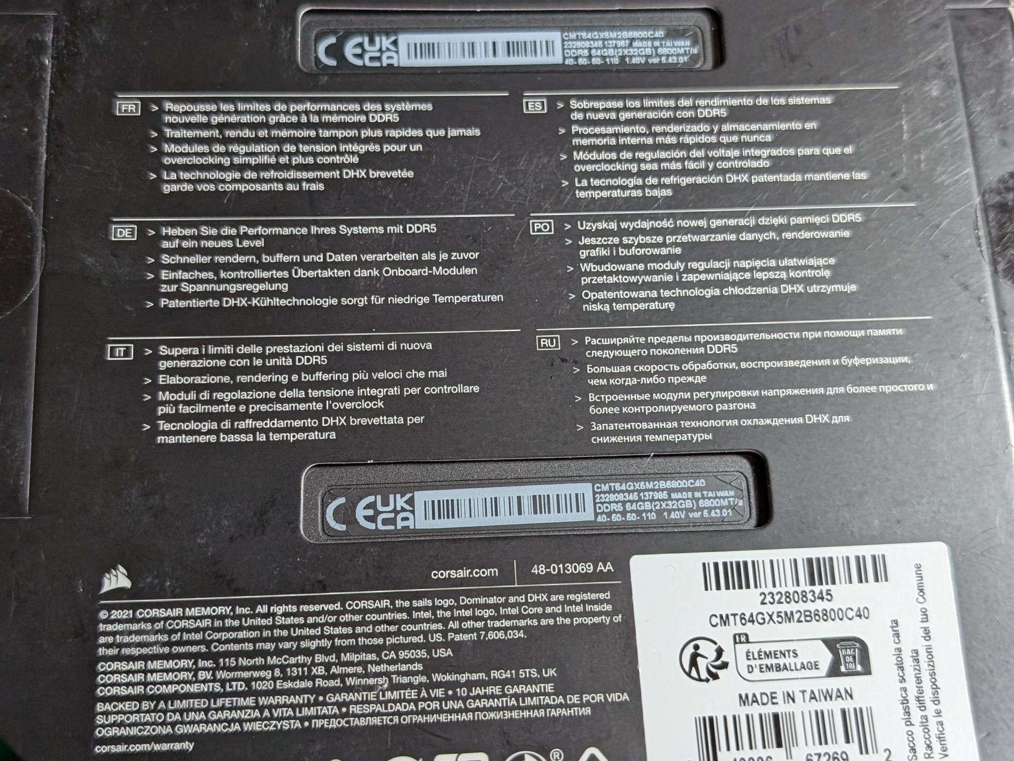 New: CORSAIR DDR5 64GB Dominator Platinum 6800 C40