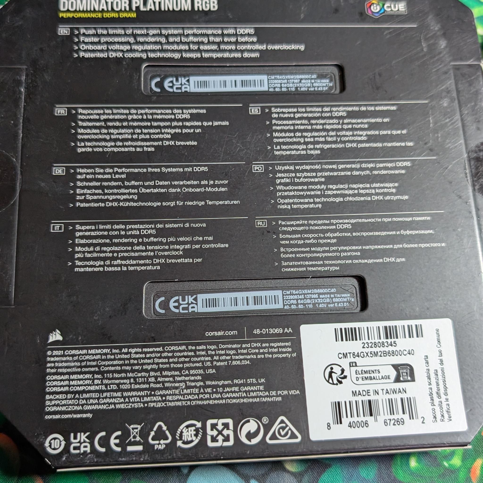 New: CORSAIR DDR5 64GB Dominator Platinum 6800 C40