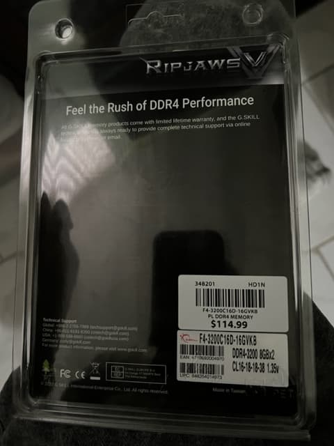 G.Skill Ripjaws V 16GB (2 x 8GB) DDR4-3200 PC4-25600 CL16 Dual Channel Desktop Memory Kit 3200C16D