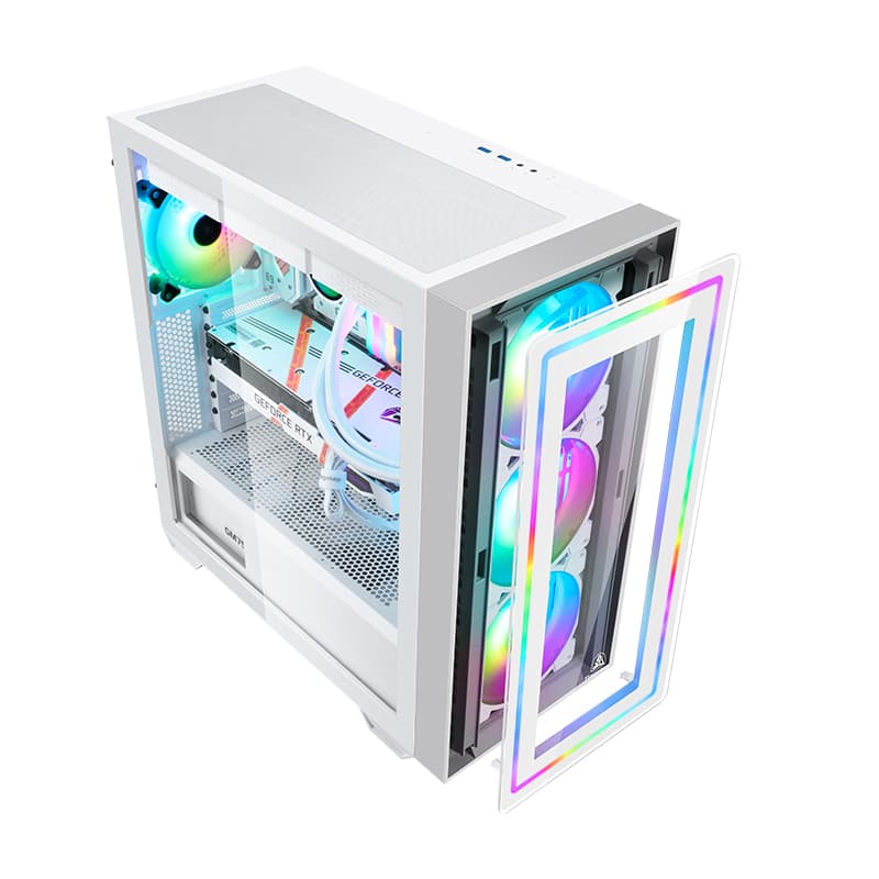 COMBO! SEGOTEP  Gank 360 RGB ATX CASE  | Panoramic Glass | ARGB Panel | FROZEN 360 cooler| 4xRGB fan