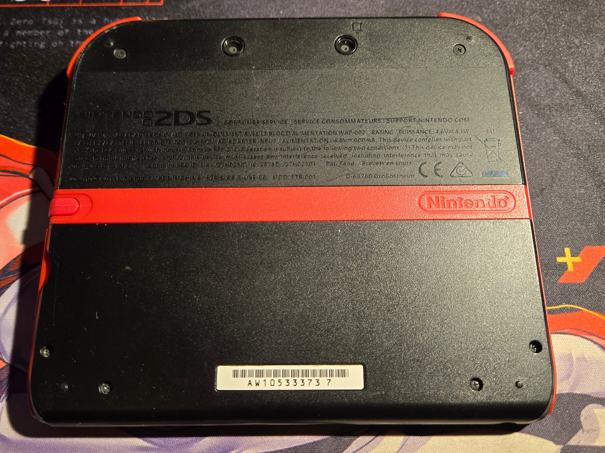 CUSTOM USED Nintendo 2DS Black/Red Handheld Console with Two (2) Games