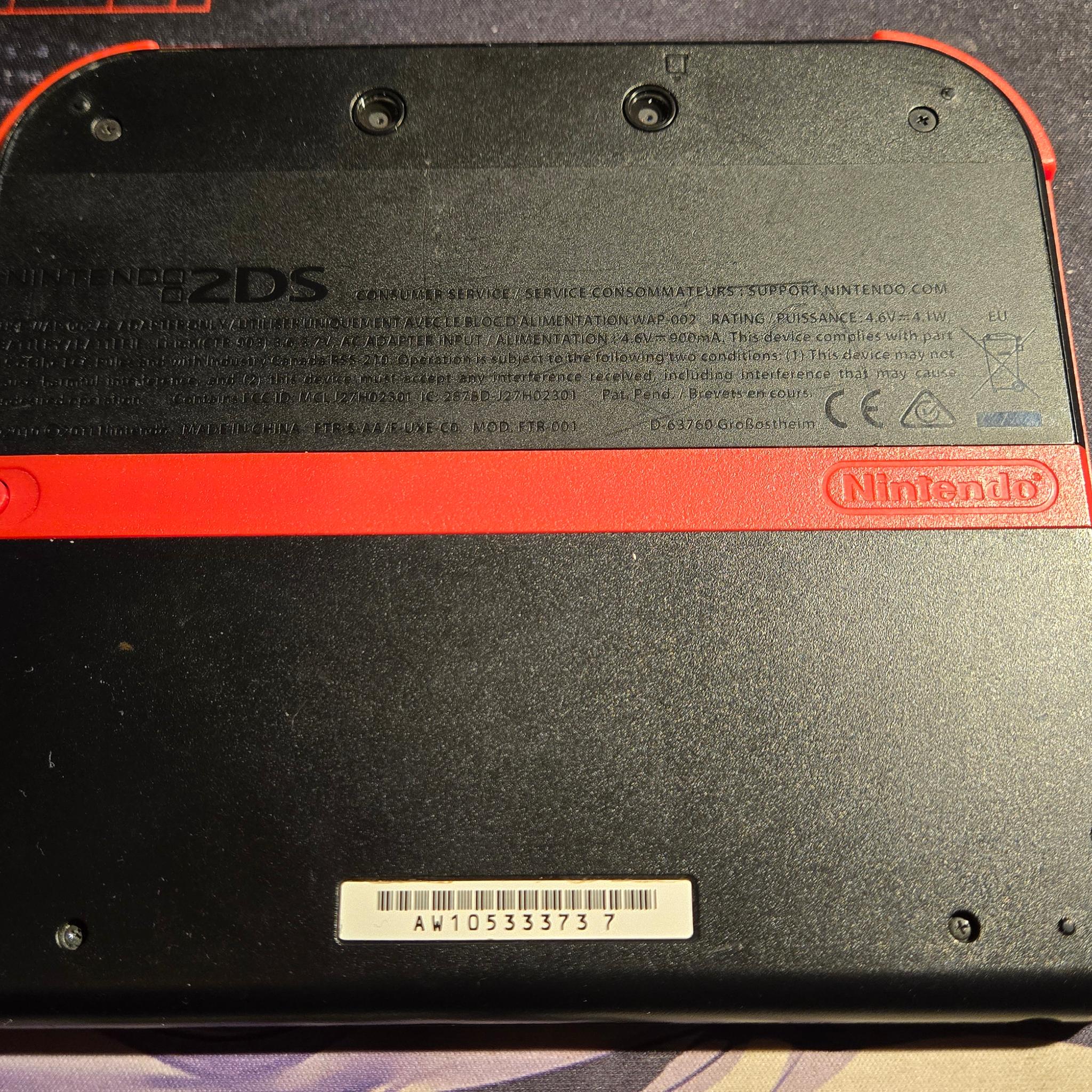 CUSTOM USED Nintendo 2DS Black/Red Handheld Console with Two (2) Games