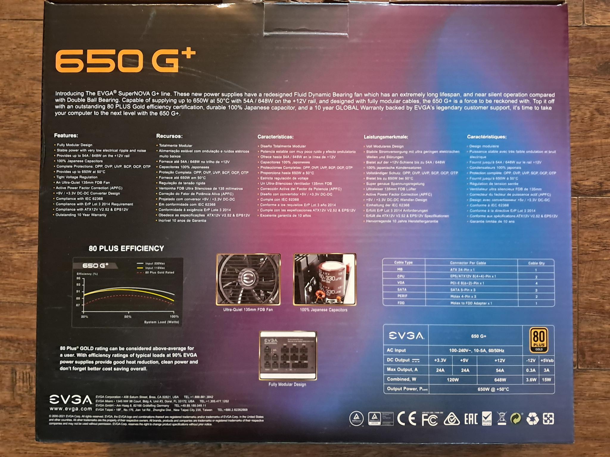 EVGA 650 G+ Supernova 80+ Gold PSU