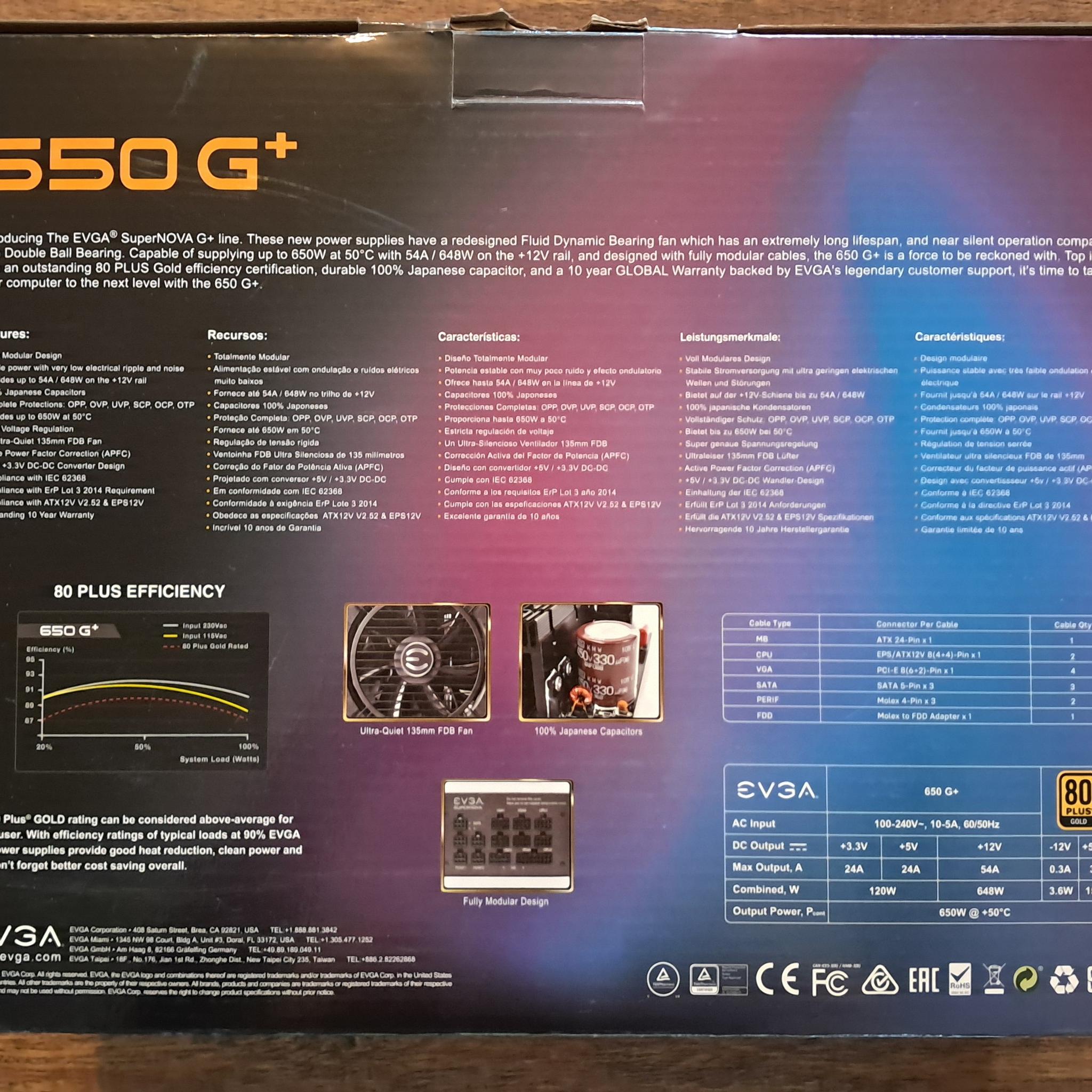 EVGA 650 G+ Supernova 80+ Gold PSU