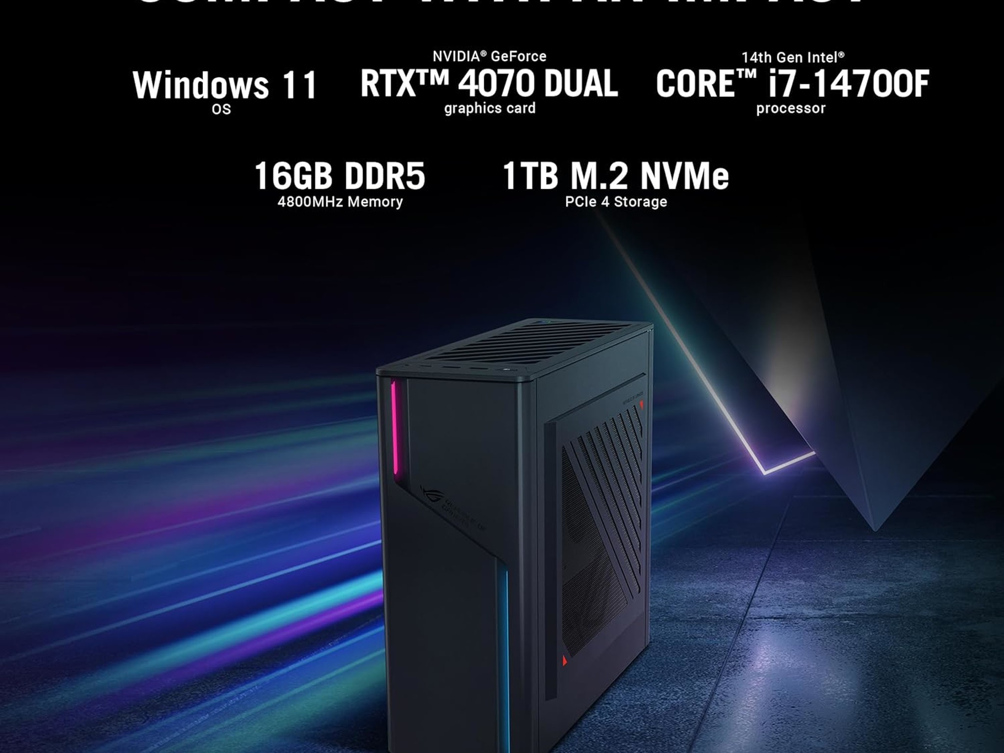 2024 ROG G22CH DS774 Gaming Desktop PC, i7-14700F, RTX 4070, 1TB SSD, 16GB DDR5, Windows 11