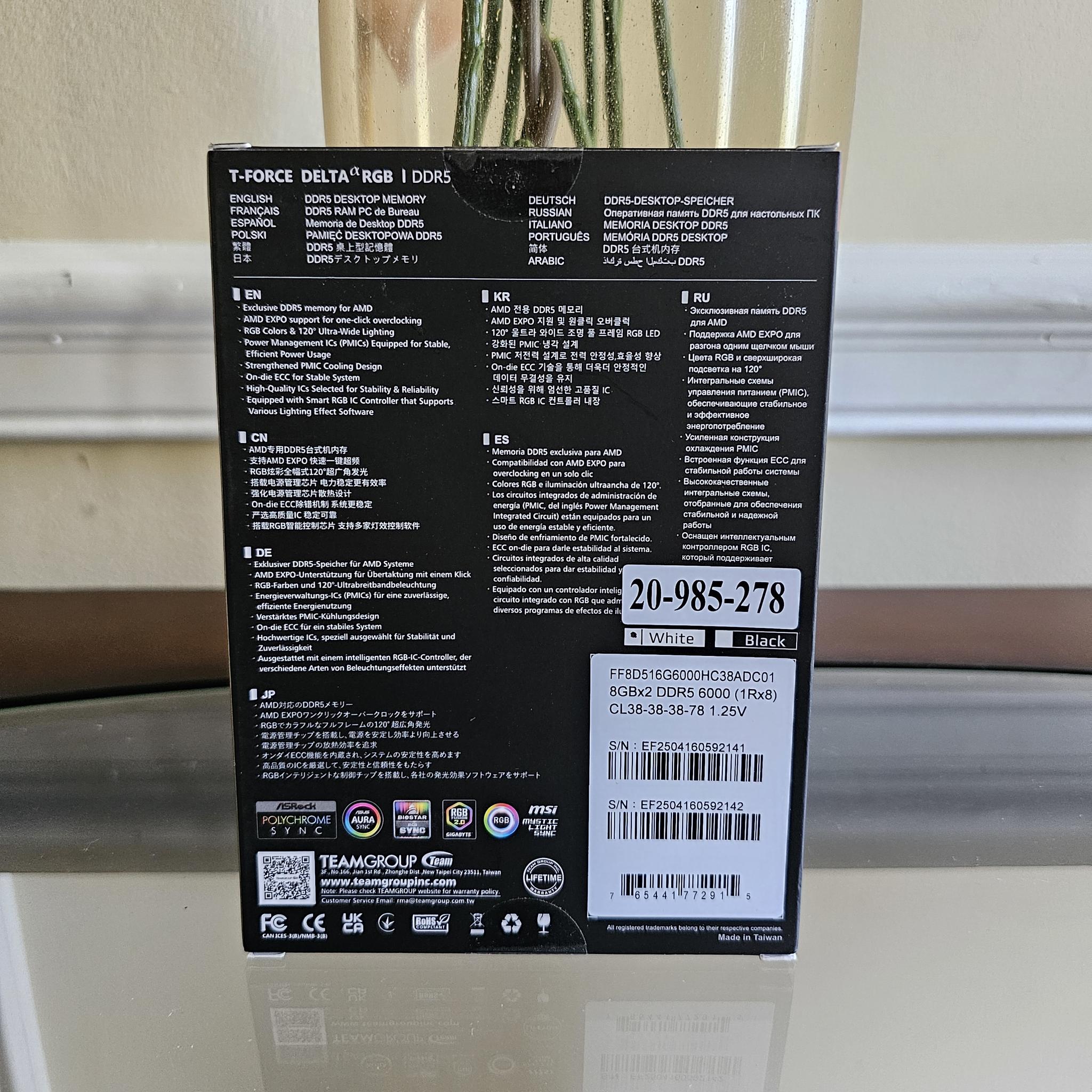 2x8 (16GB) 6000MHz TeamGroup White RAM FF8D516G6000HC38ADC01