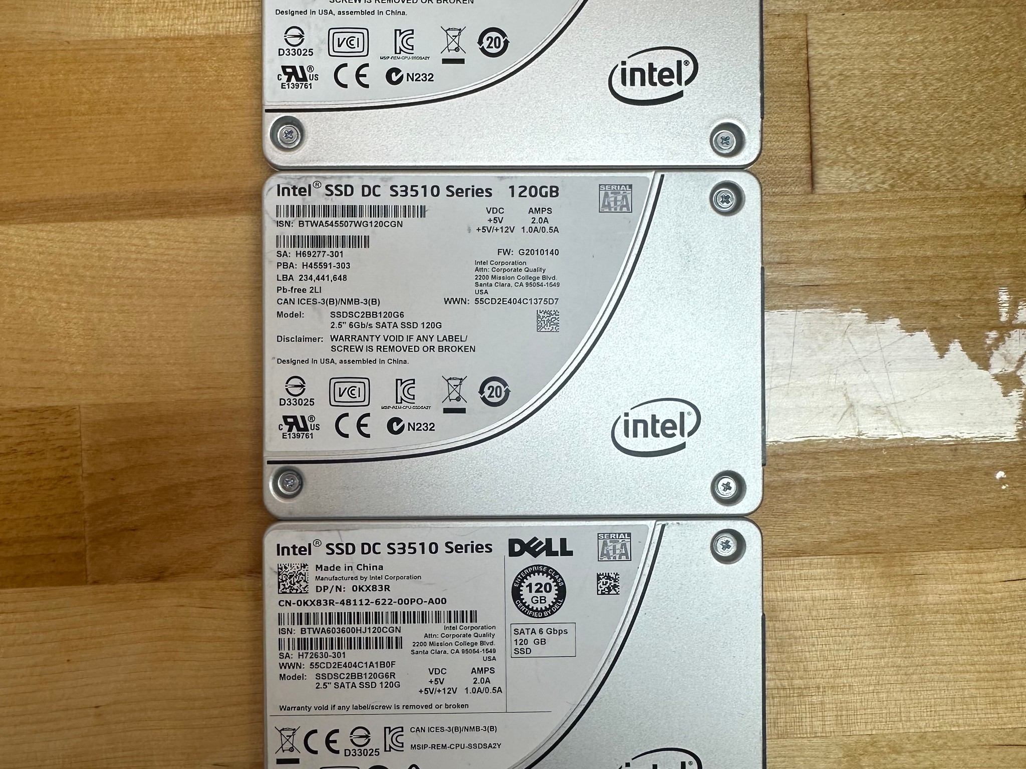 Lot of 3x 120gb Intel sata ssds