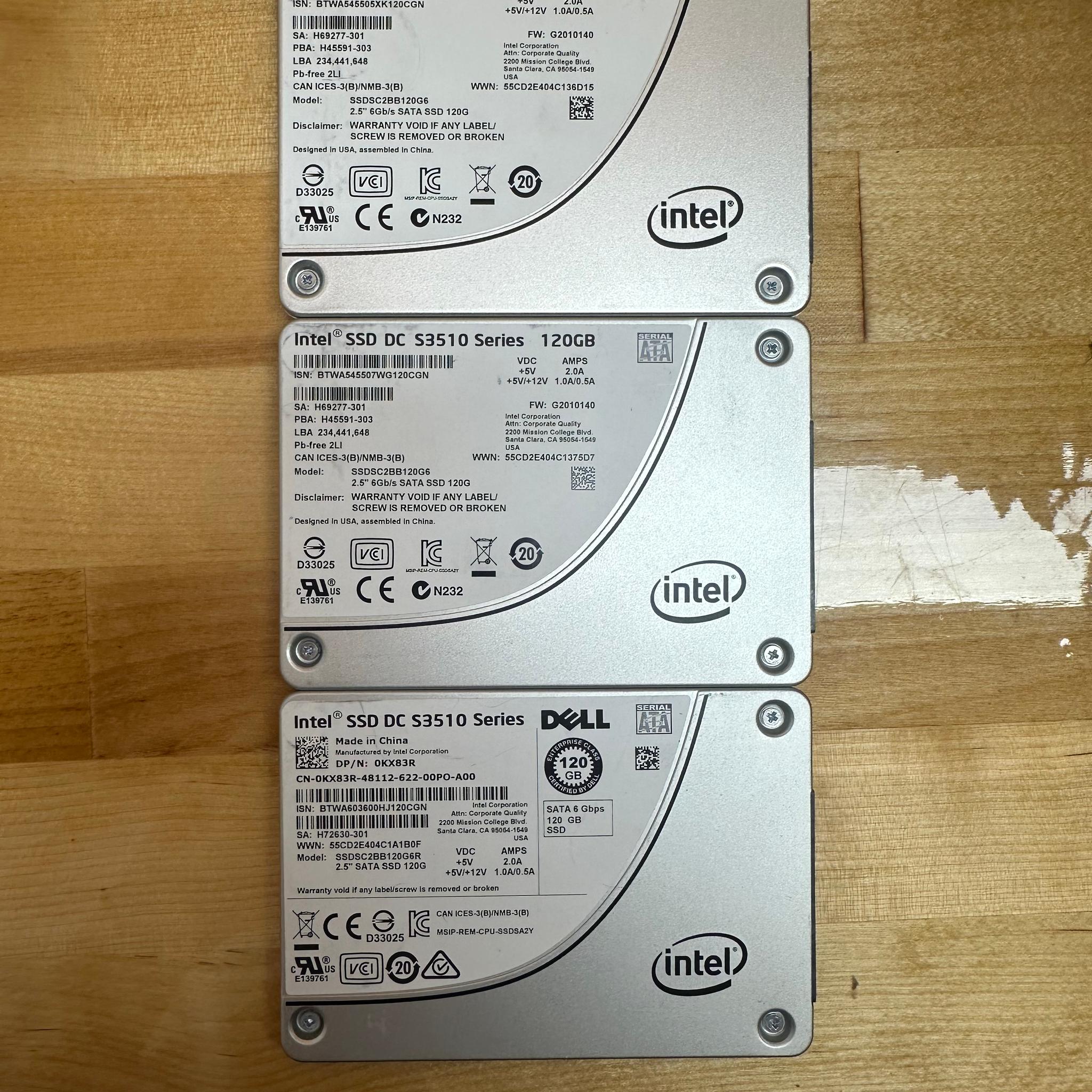 Lot of 3x 120gb Intel sata ssds
