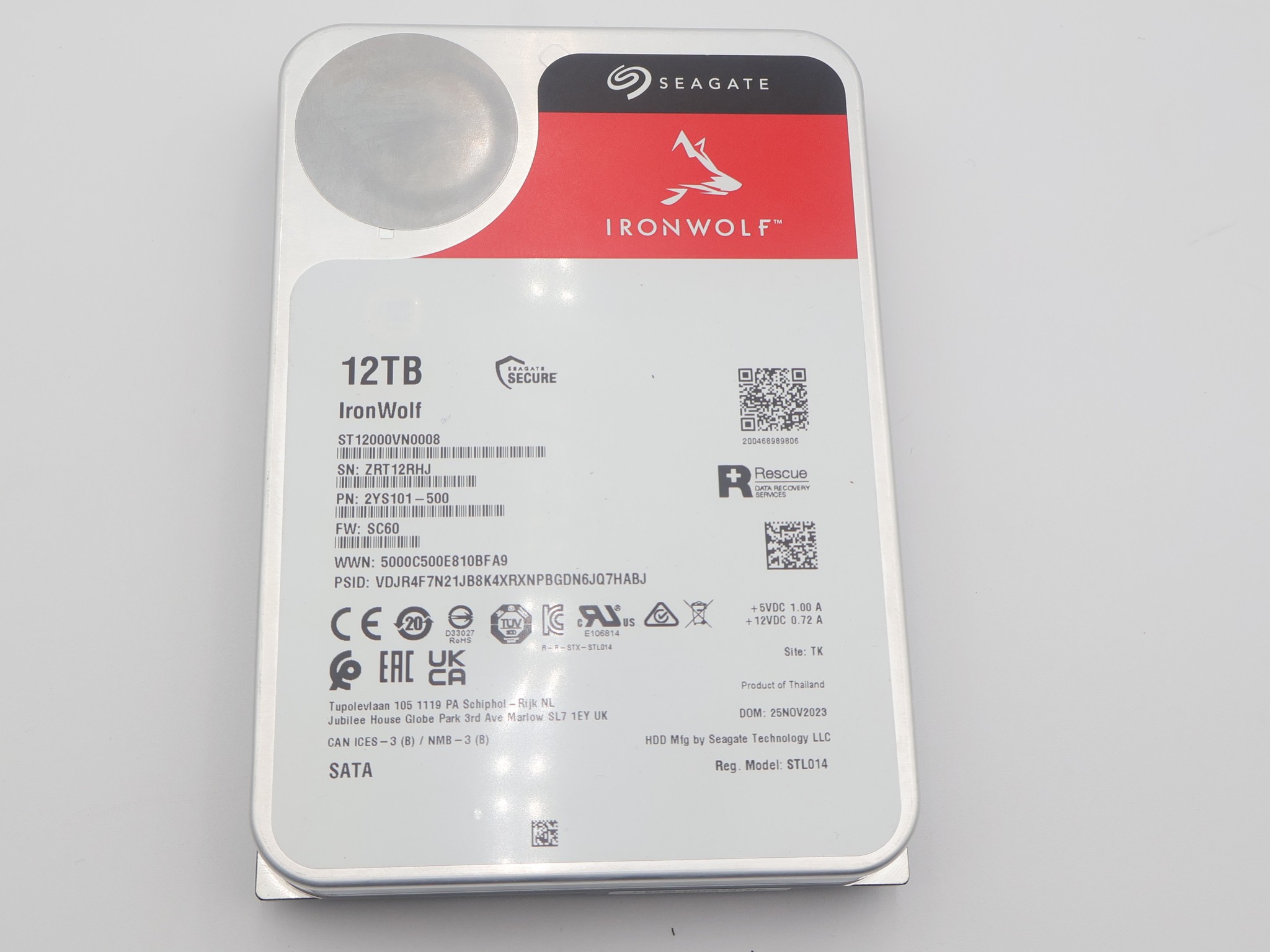 Seagate IronWolf 12TB NAS Hard Drive 7200RPM SATA ST12000VN0008 Warranty Until 2027