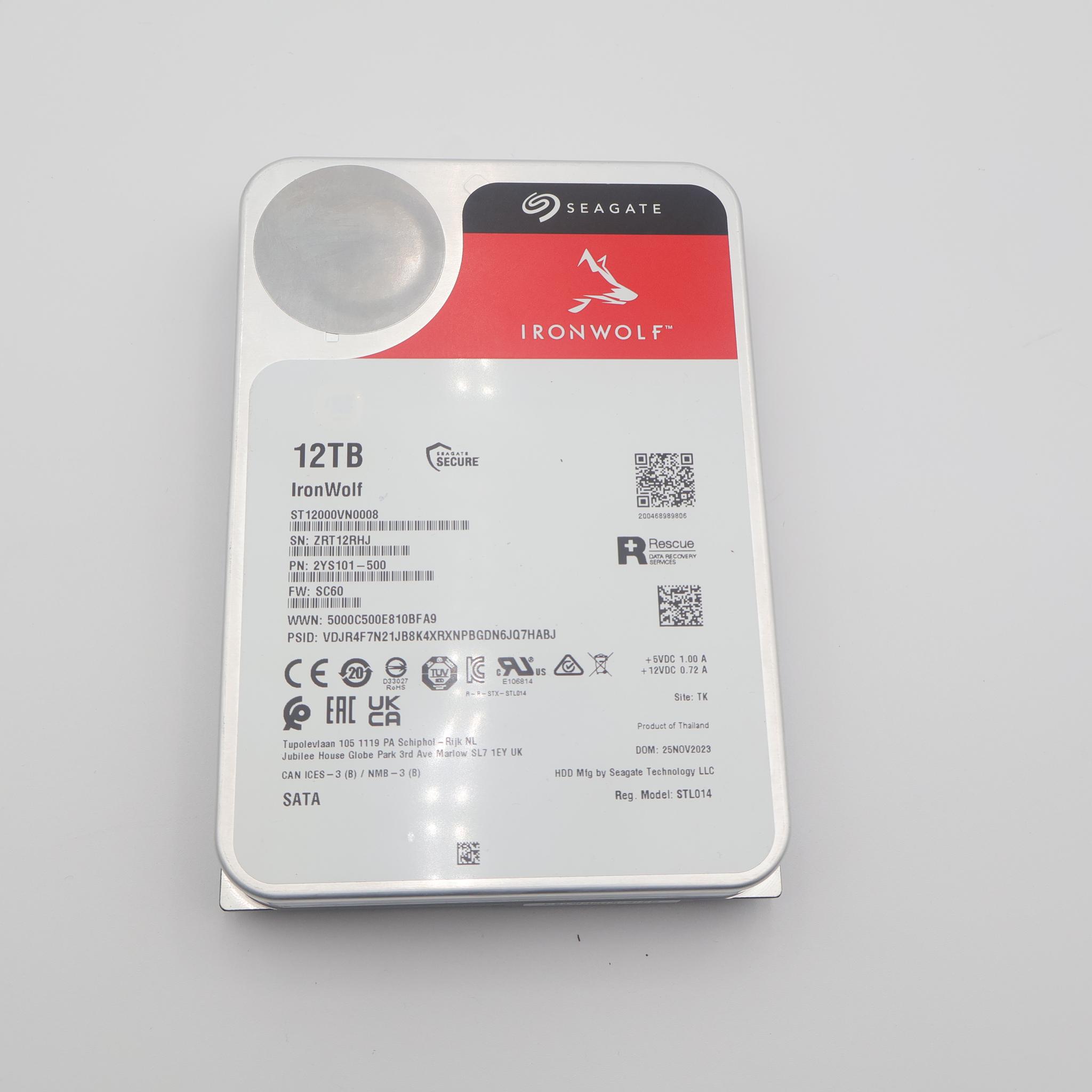 Seagate IronWolf 12TB NAS Hard Drive 7200RPM SATA ST12000VN0008 Warranty Until 2027