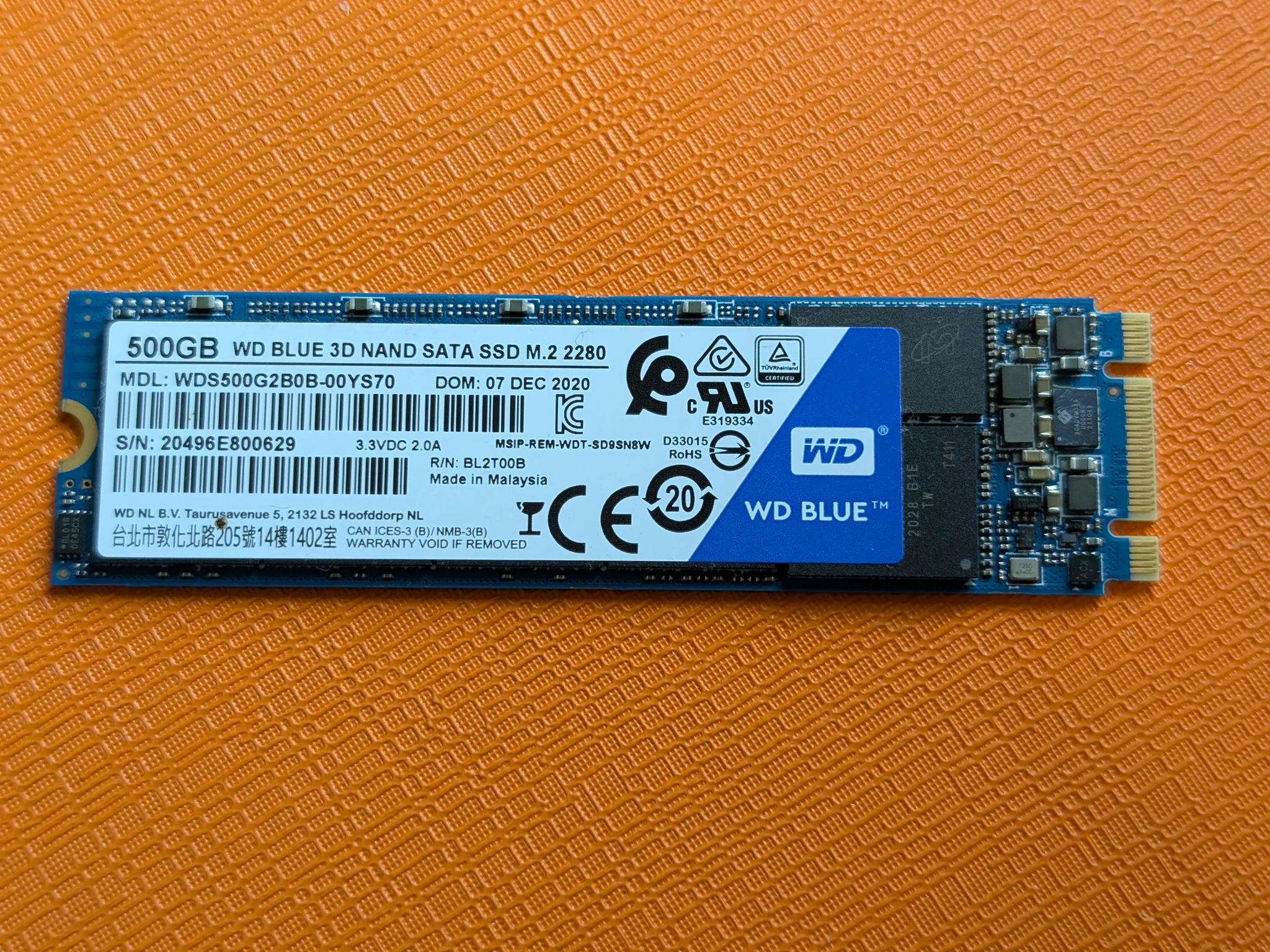 500GB WD Blue 3D NAND Internal PC SSD - SATA III 6 Gb/s, M.2 2280